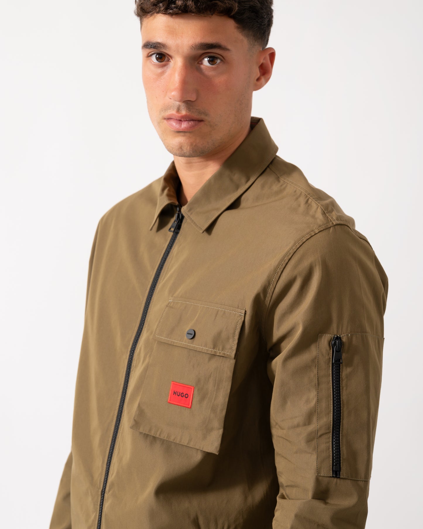 HUGO Emmond Mens Zip Overshirt - Open Green 355