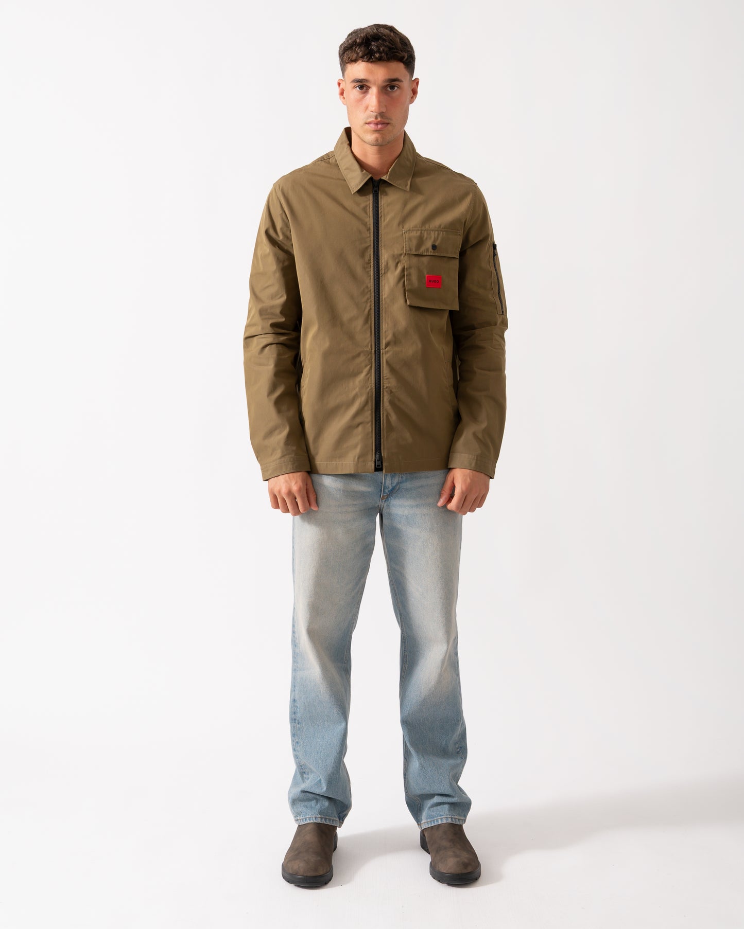 HUGO Emmond Mens Zip Overshirt - Open Green 355