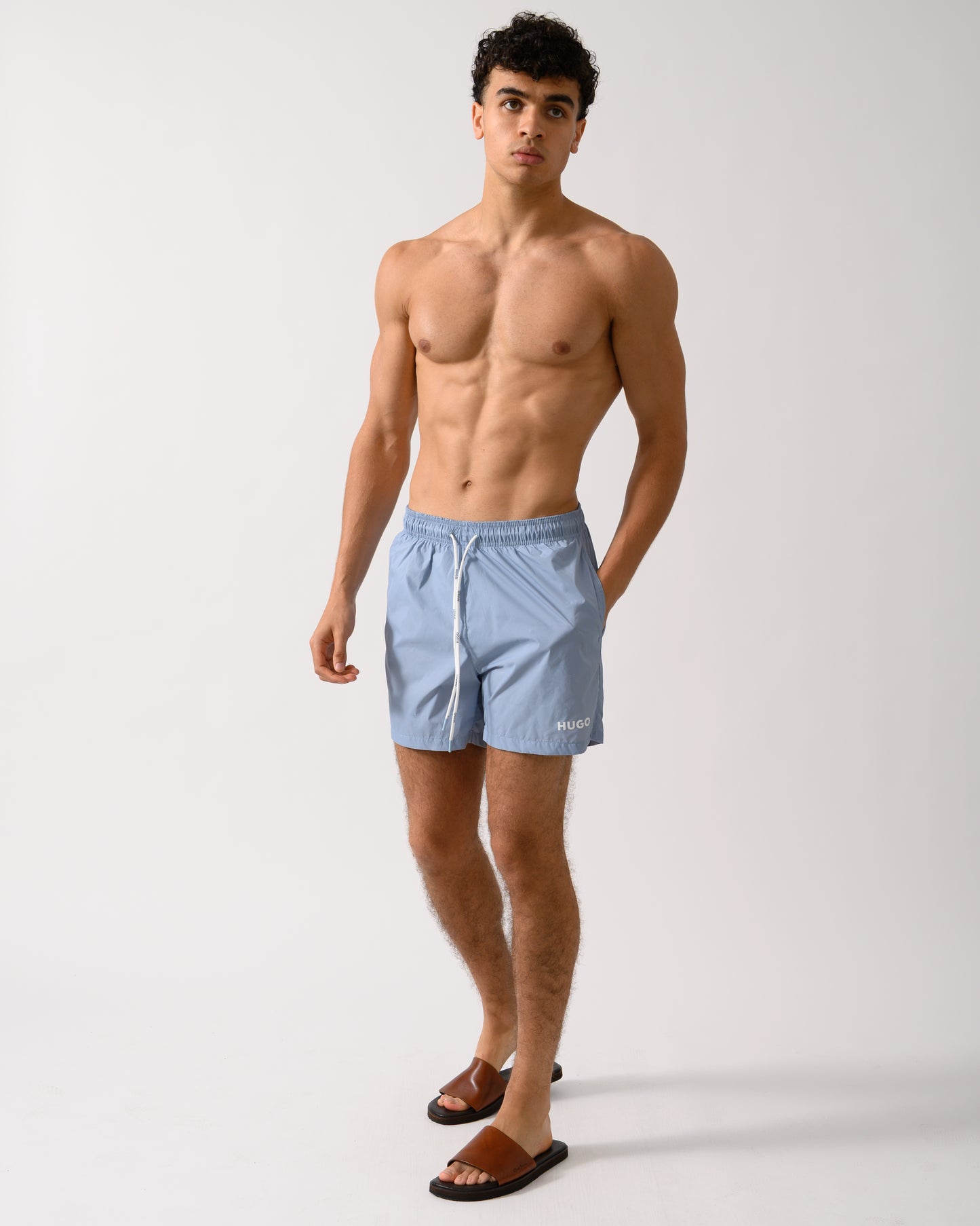 HUGO HAITI Mens Fully Lined Swim Shorts with Contrast Logo
