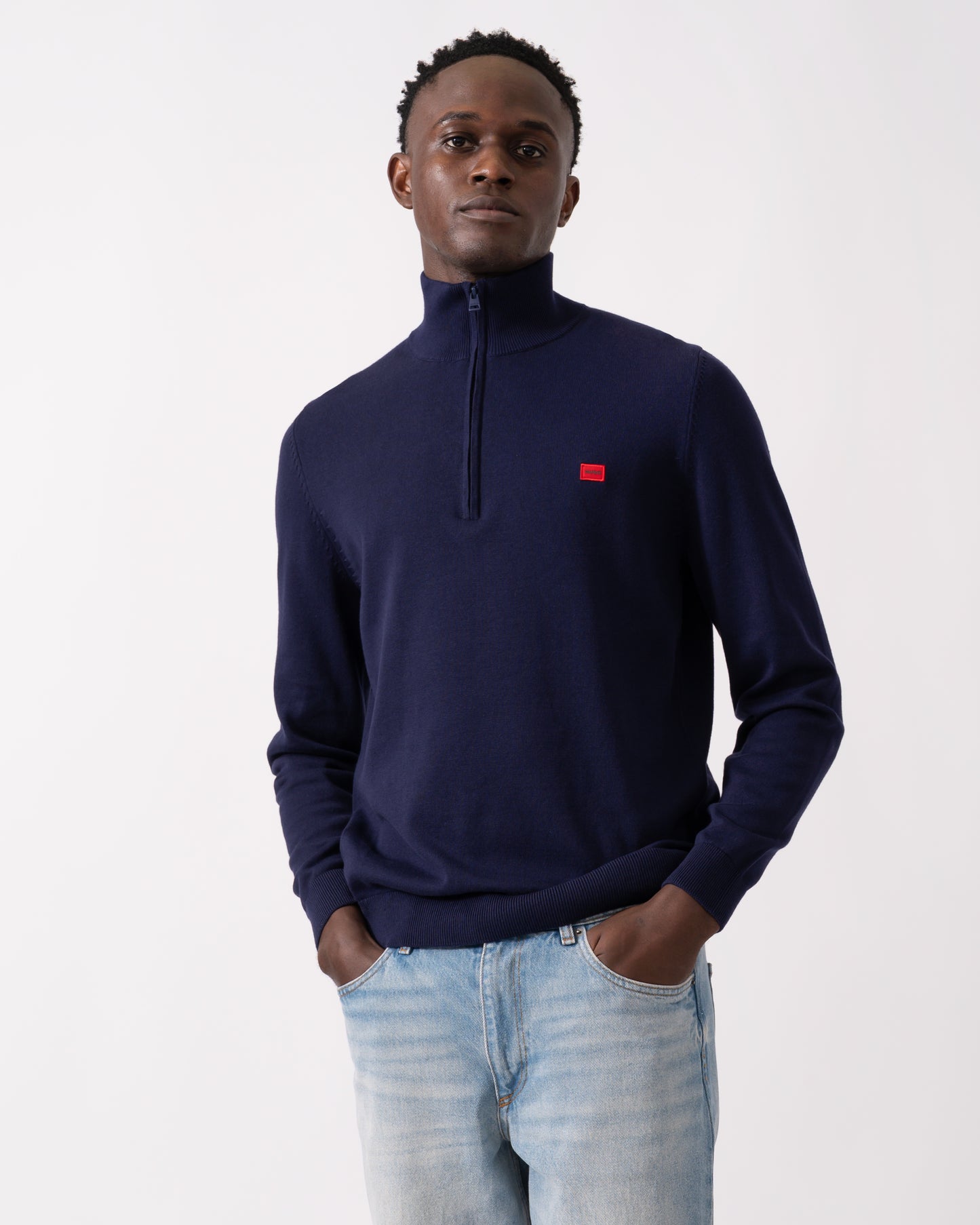 HUGO San Quintus-C Mens 1/4 Zip Pullover - Navy 418