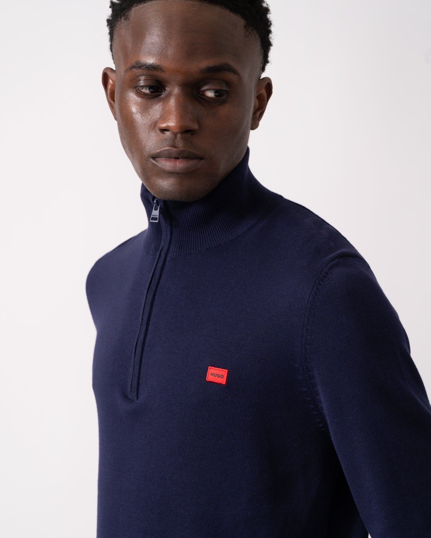 HUGO San Quintus-C Mens 1/4 Zip Pullover - Navy 418