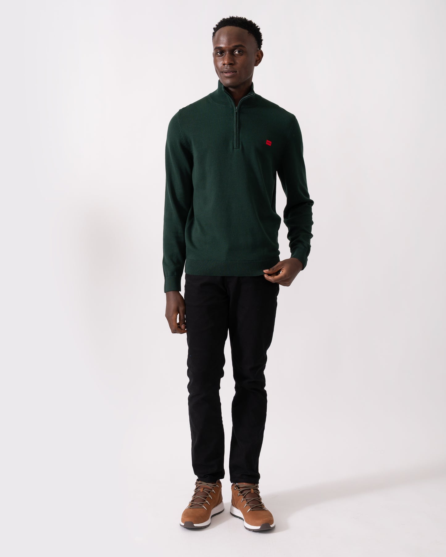HUGO San Quintus-C Mens 1/4 Zip Pullover - Open Green 385