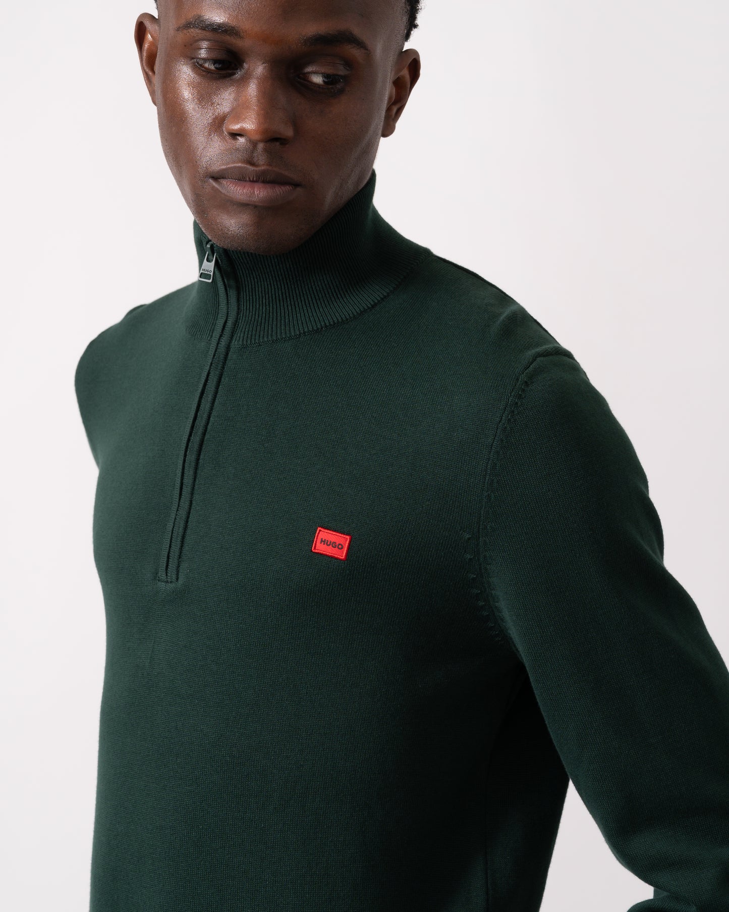 HUGO San Quintus-C Mens 1/4 Zip Pullover - Open Green 385