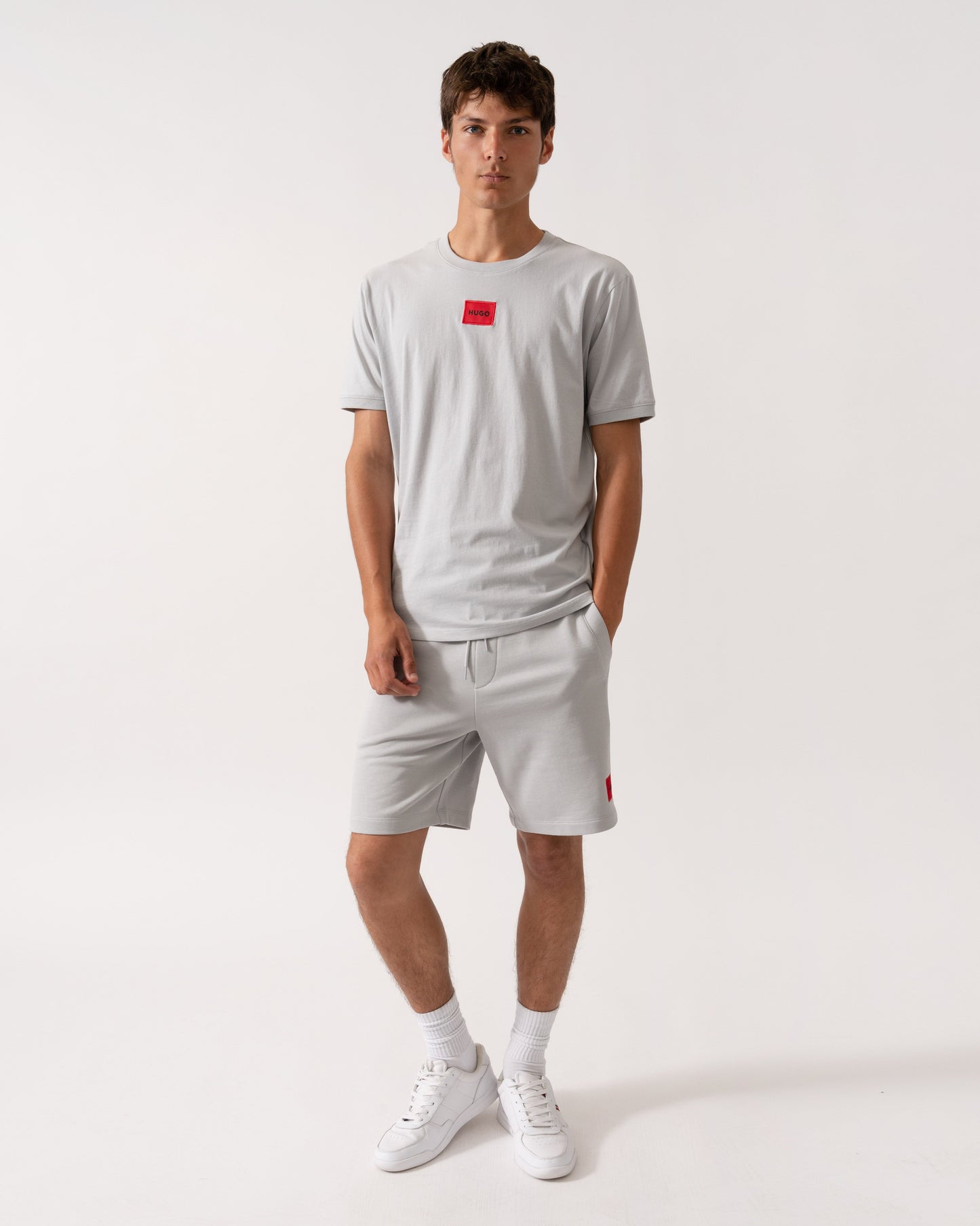 HUGO Diragolino212 Label Logo Mens T-Shirt - Light/Pastel Grey 050