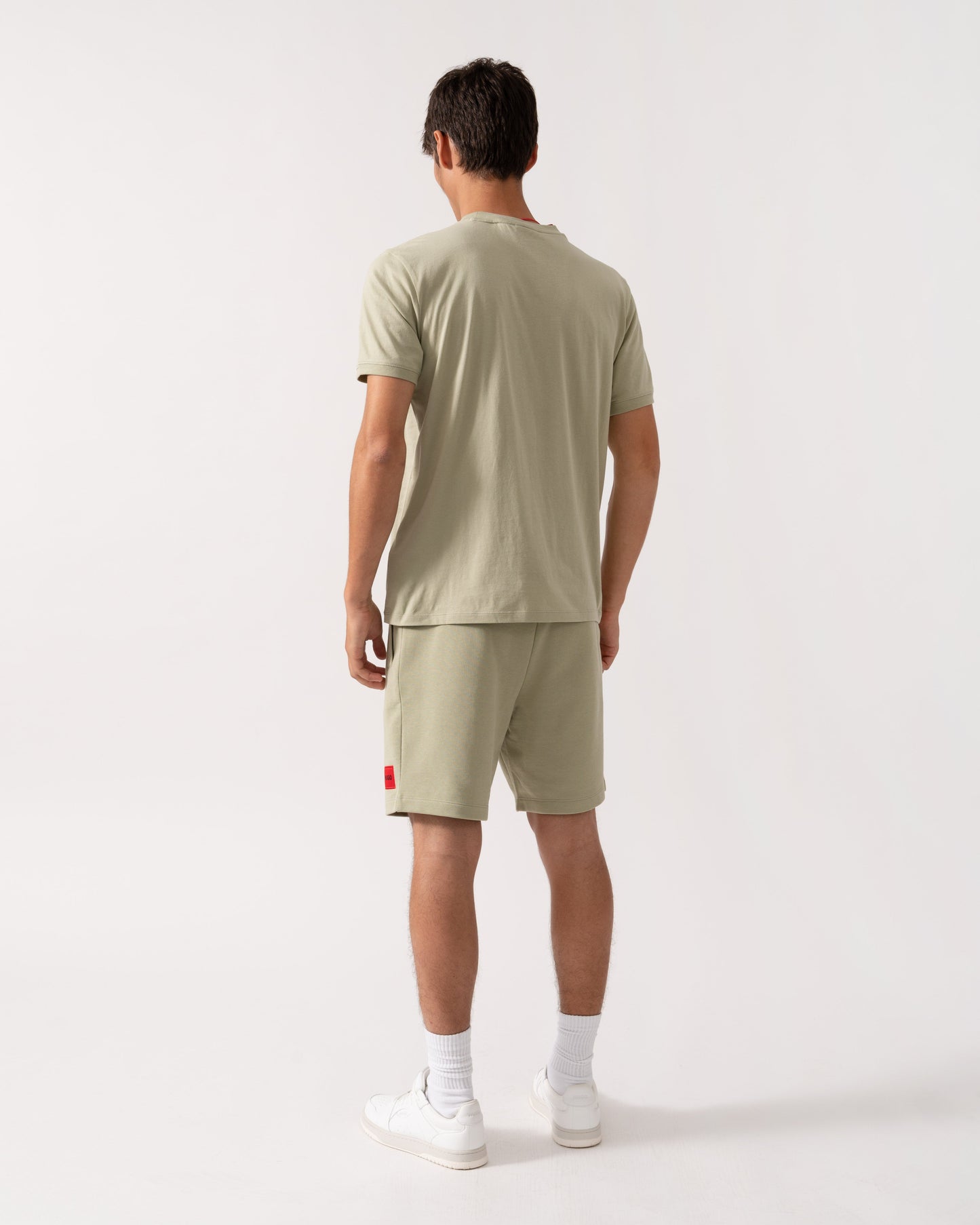 HUGO Diz222 Mens Cotton Terry Shorts with Logo Label - Open Green 391