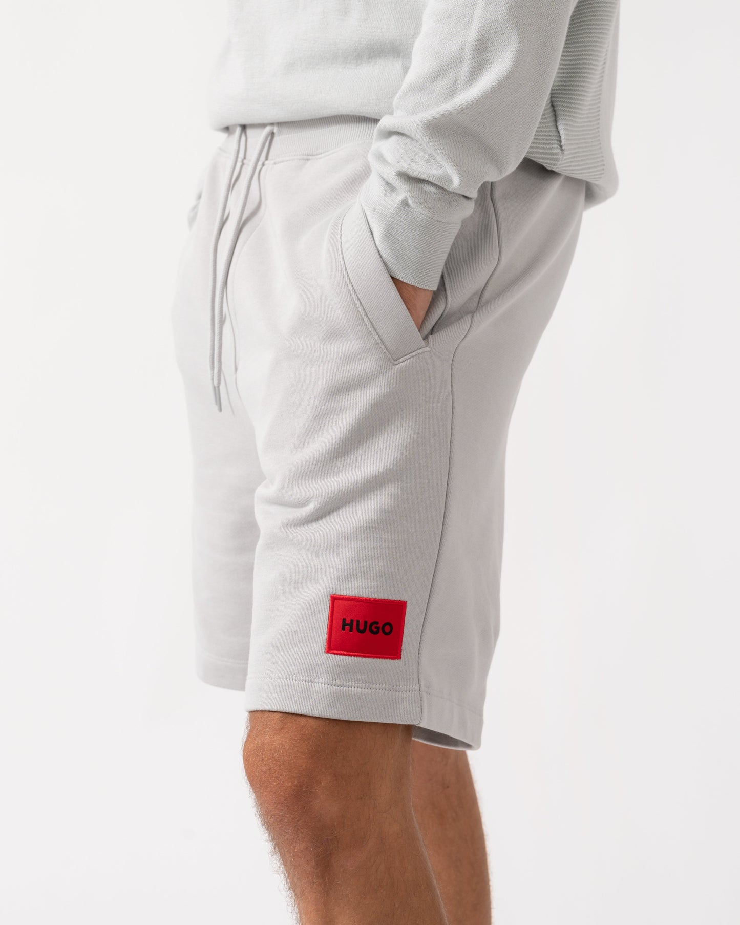 HUGO Diz222 Mens Cotton Terry Shorts with Logo Label - Light/Pastel Grey 050