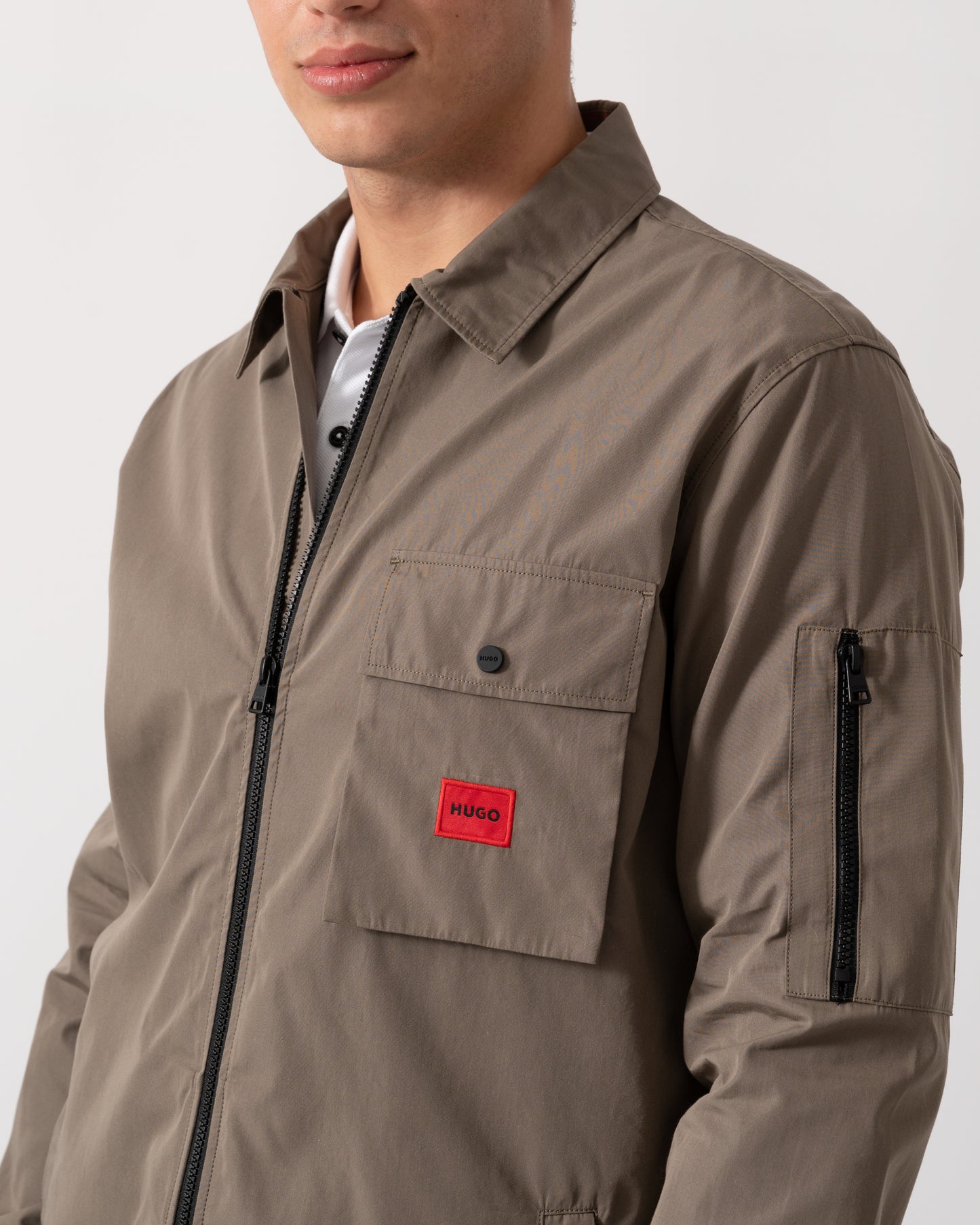 HUGO Emmond Mens Zip Overshirt - Medium Grey 032