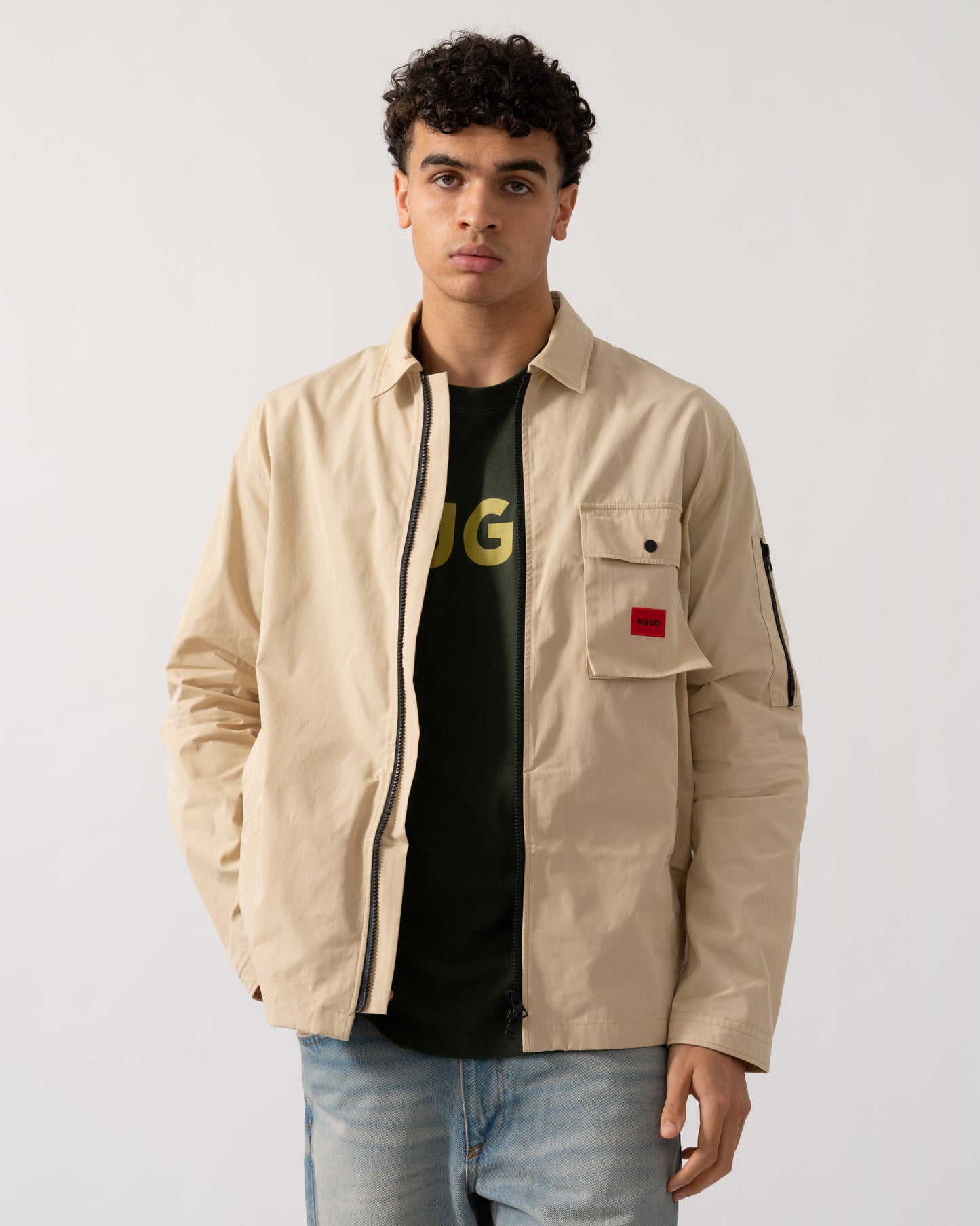 HUGO Emmond Mens Zip Overshirt - Open Beige 285