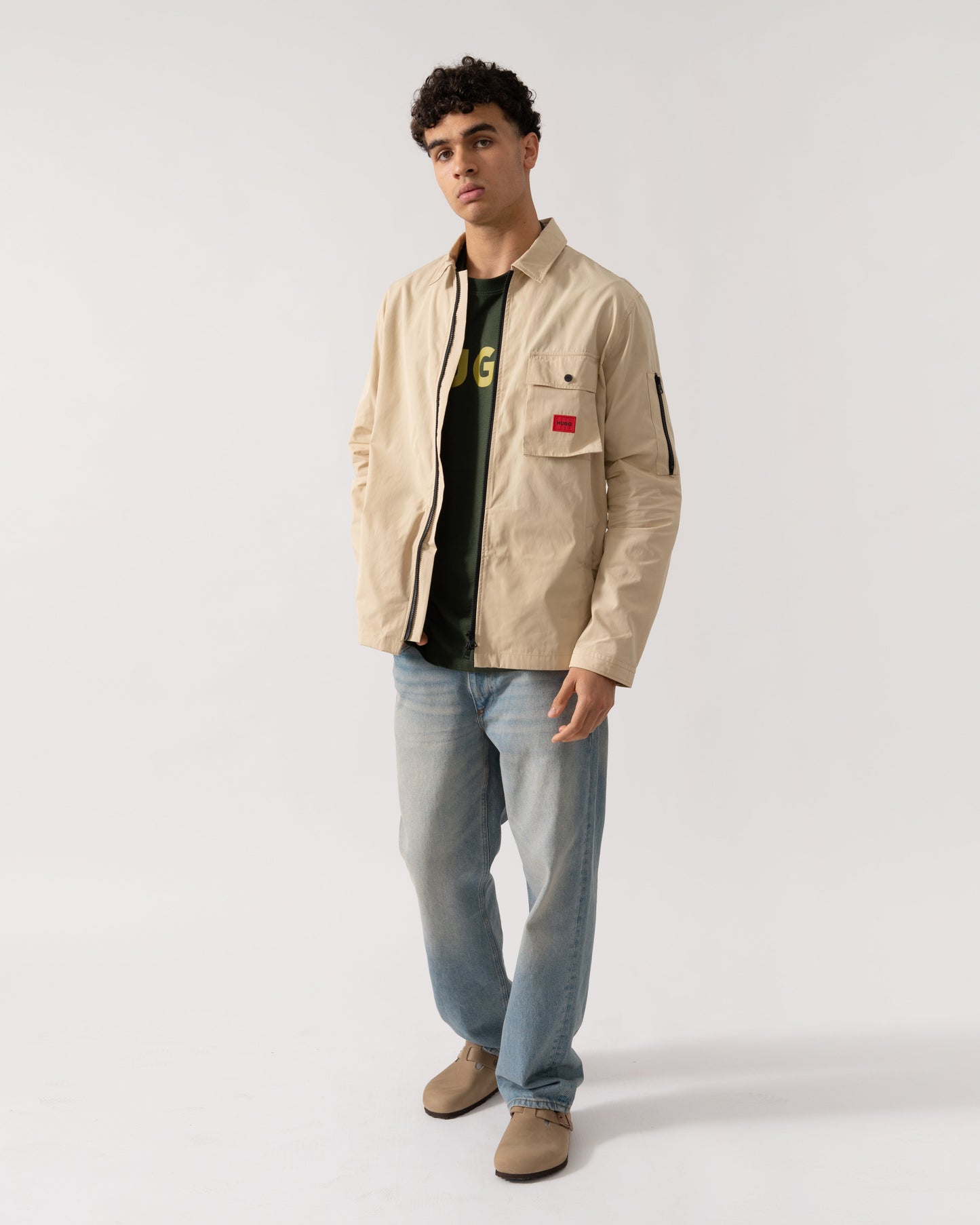 HUGO Emmond Mens Zip Overshirt - Open Beige 285