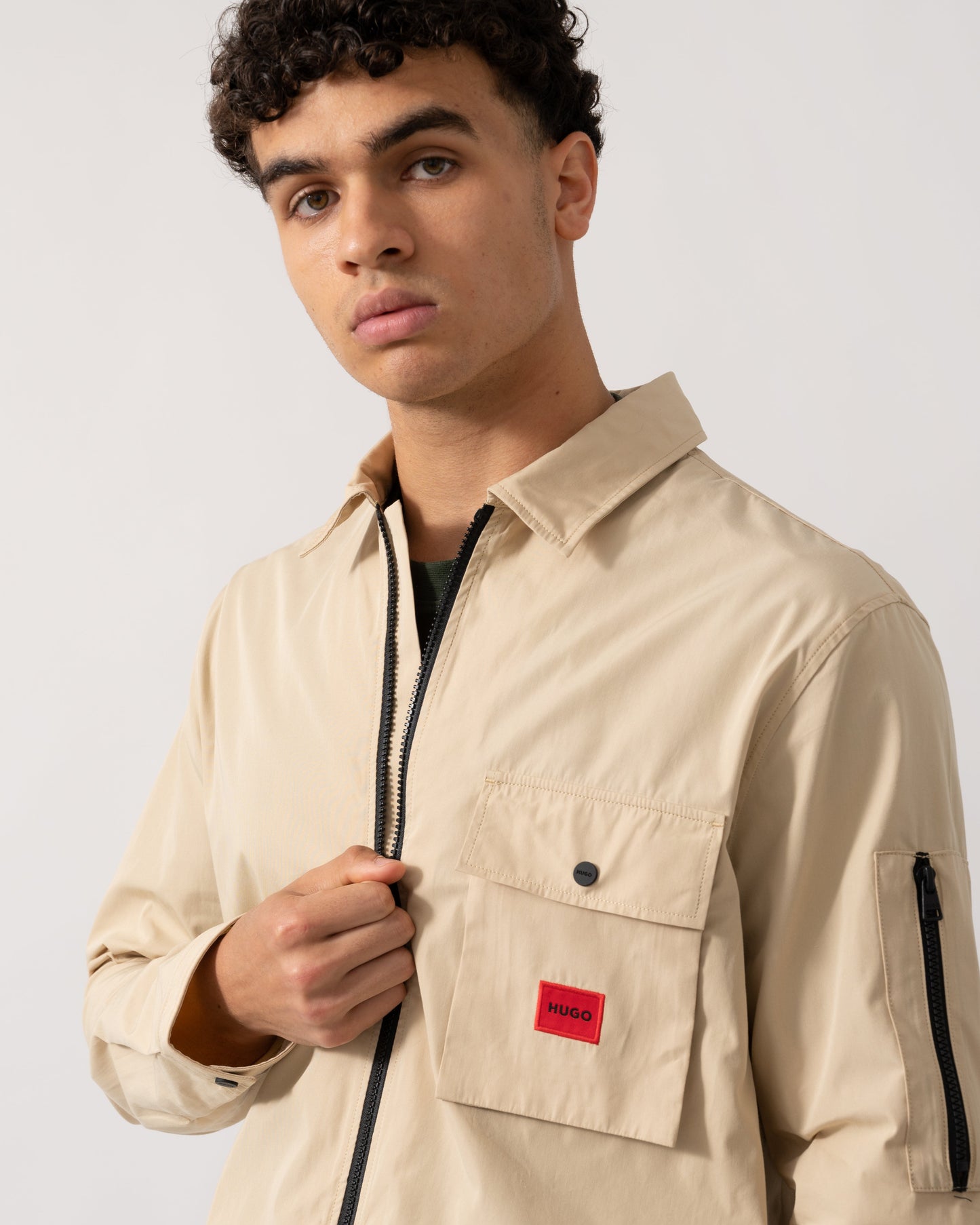 HUGO Emmond Mens Zip Overshirt - Open Beige 285