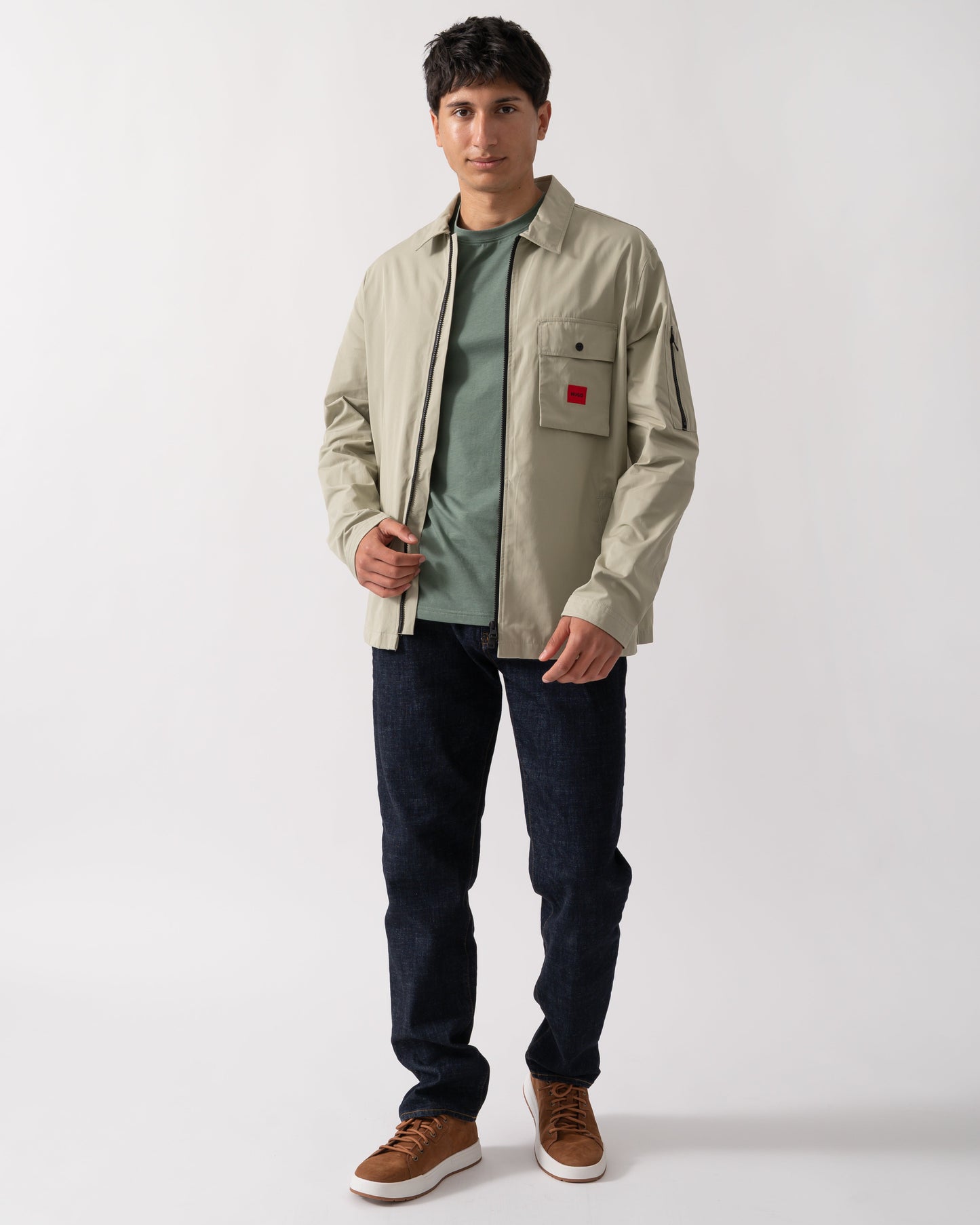 HUGO Emmond Mens Zip Overshirt - Open Green 391