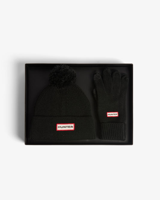 Hunter Anagach Ribbed Pom Beanie/Gloves Box Set - Black