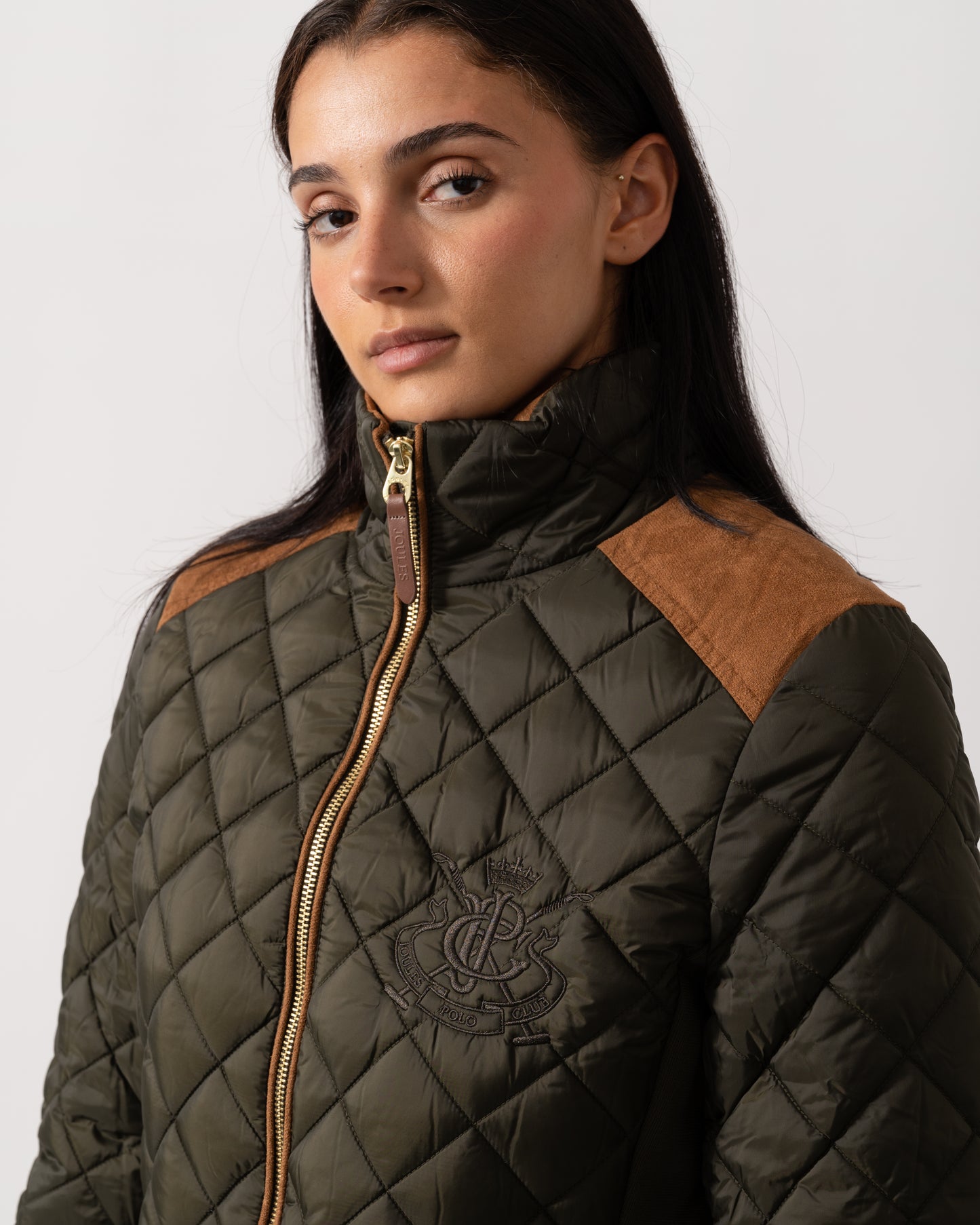Joules Braemar Luxe Womens Quilted Jacket - Khaki Green
