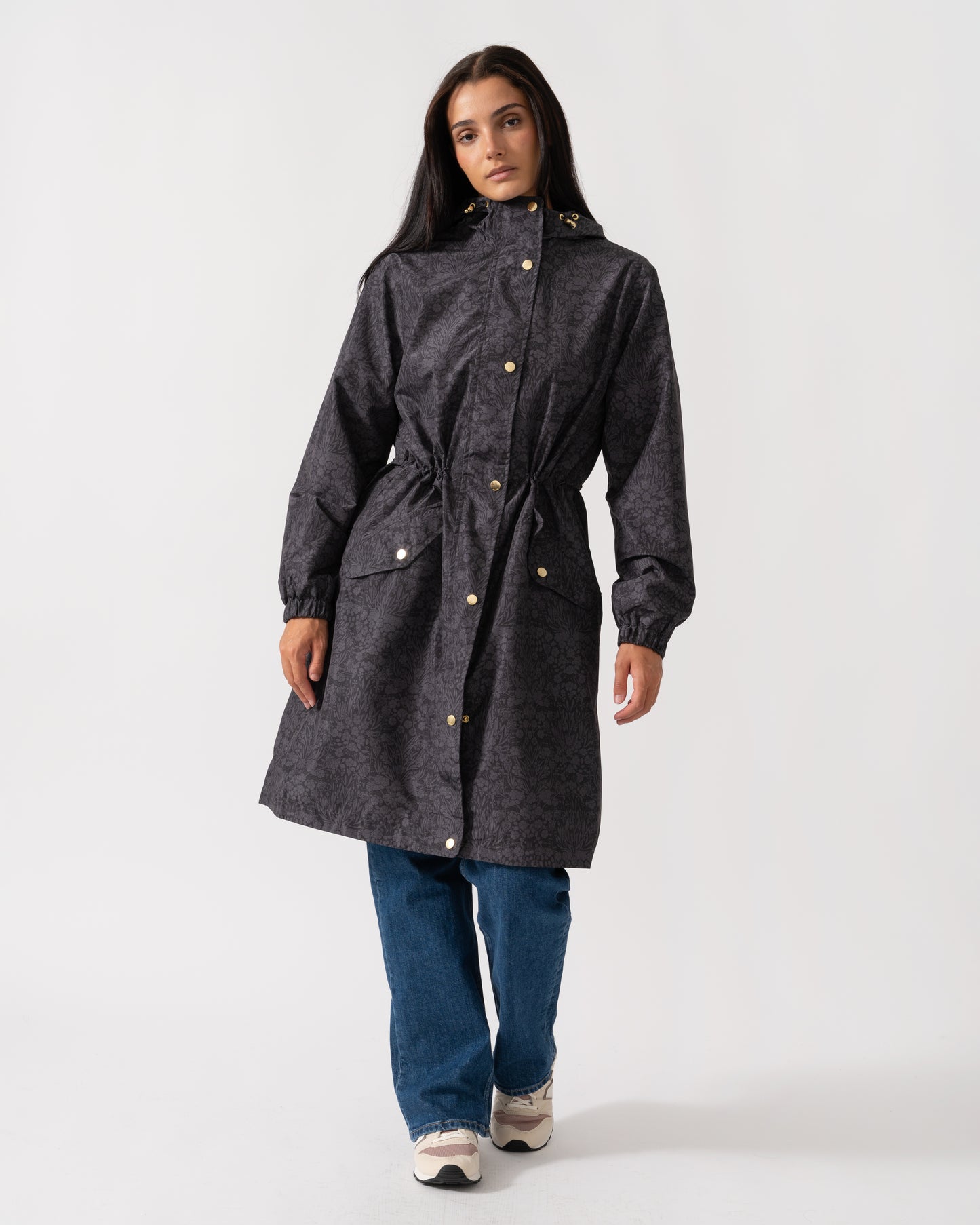 Joules Holkham Womens Packable Printed Raincoat - Black