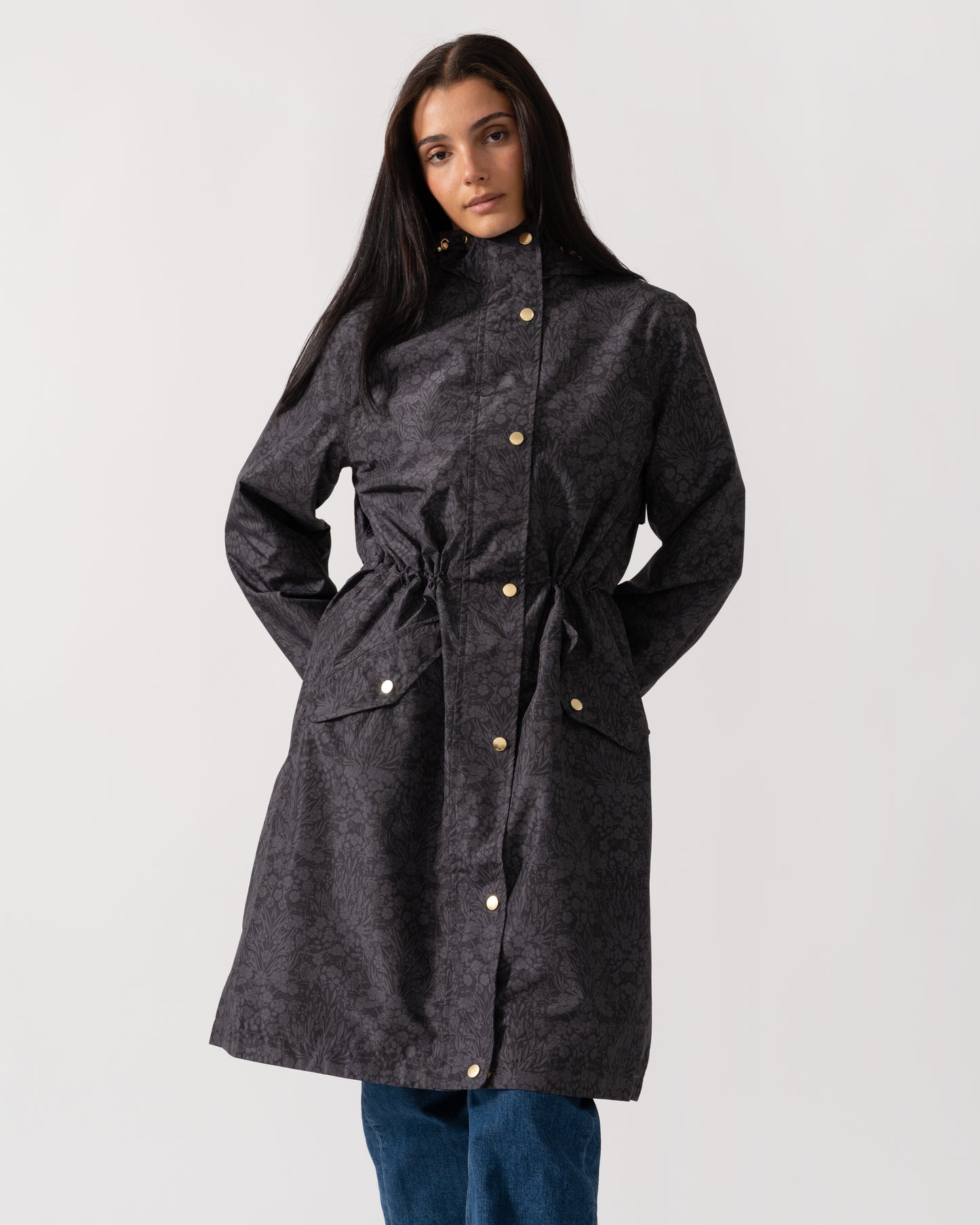 Joules Holkham Womens Packable Printed Raincoat - Black