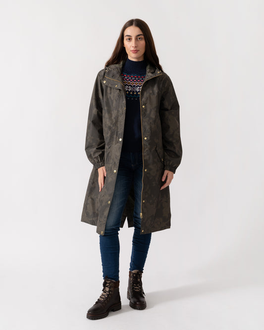 Joules Holkham Womens Packable Printed Raincoat - Green Grapeleaf