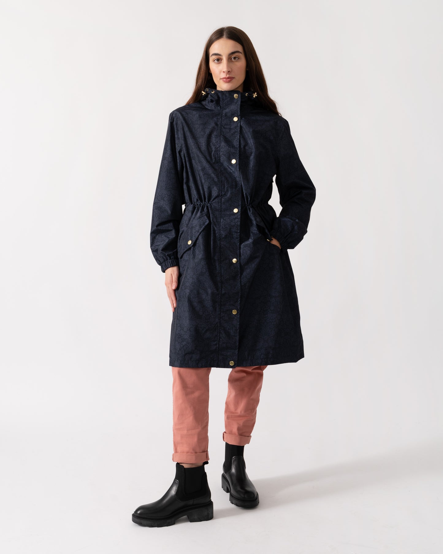 Joules Holkham Womens Packable Printed Raincoat - Navy Floral Tonal