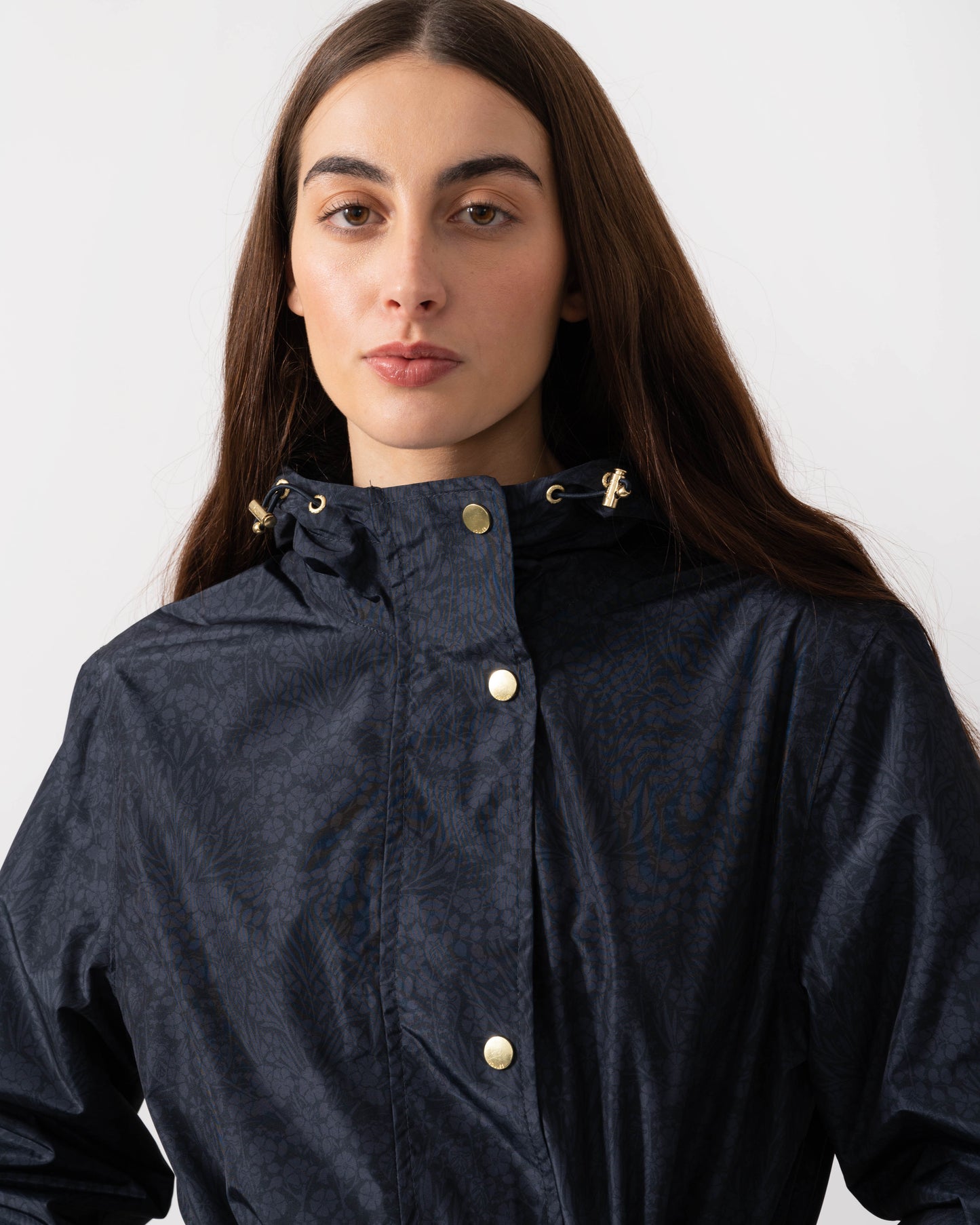 Joules Holkham Womens Packable Printed Raincoat - Navy Floral Tonal