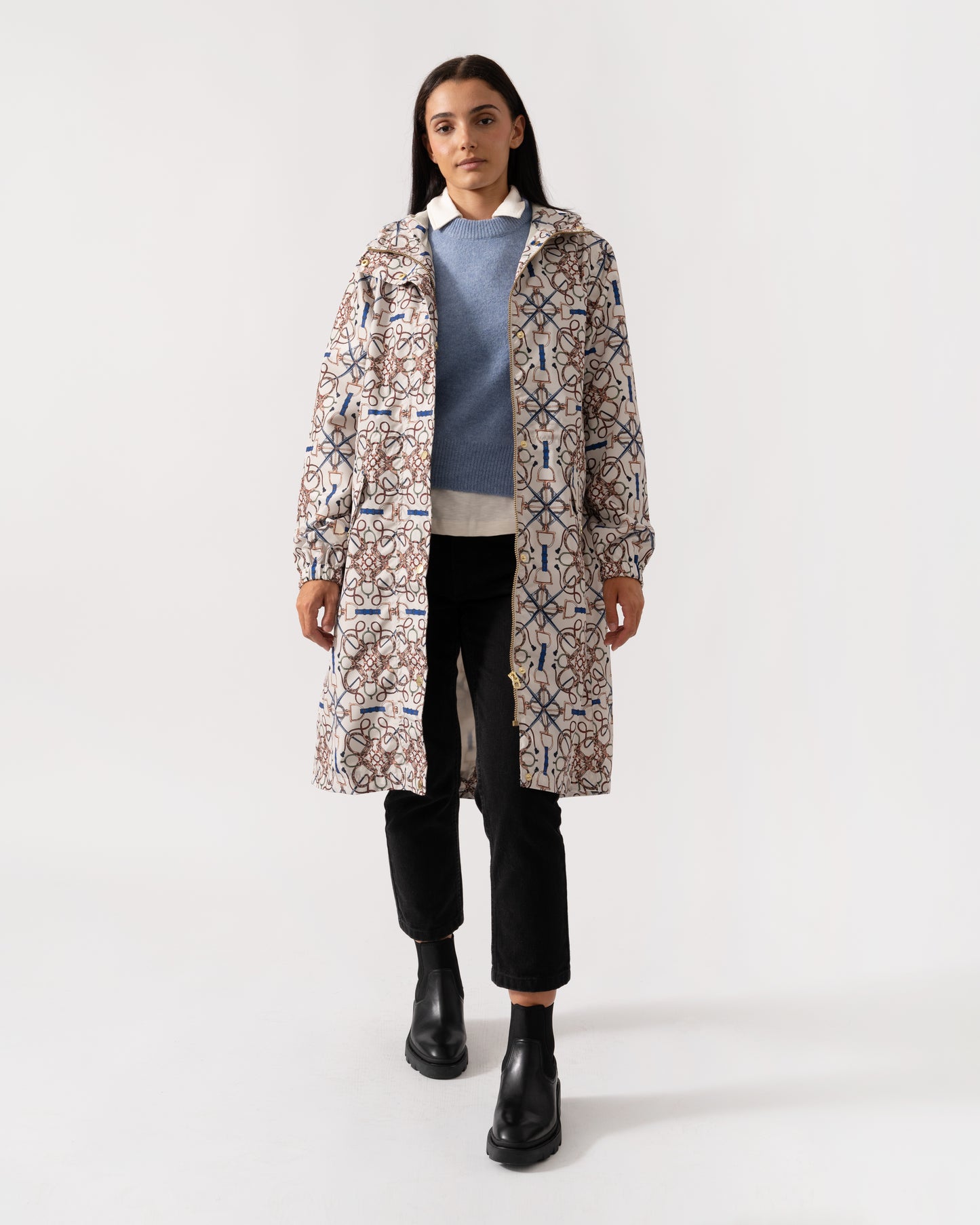 Joules Holkham Womens Packable Printed Raincoat - Stone