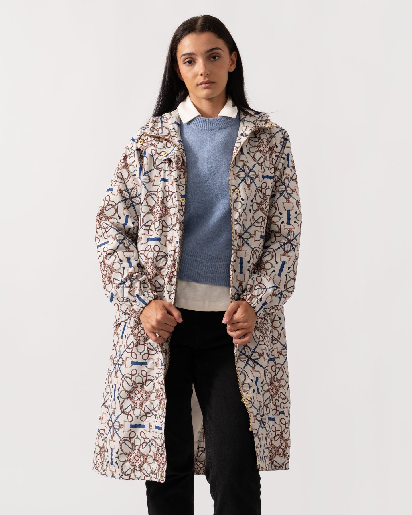 Joules Holkham Womens Packable Printed Raincoat - Stone