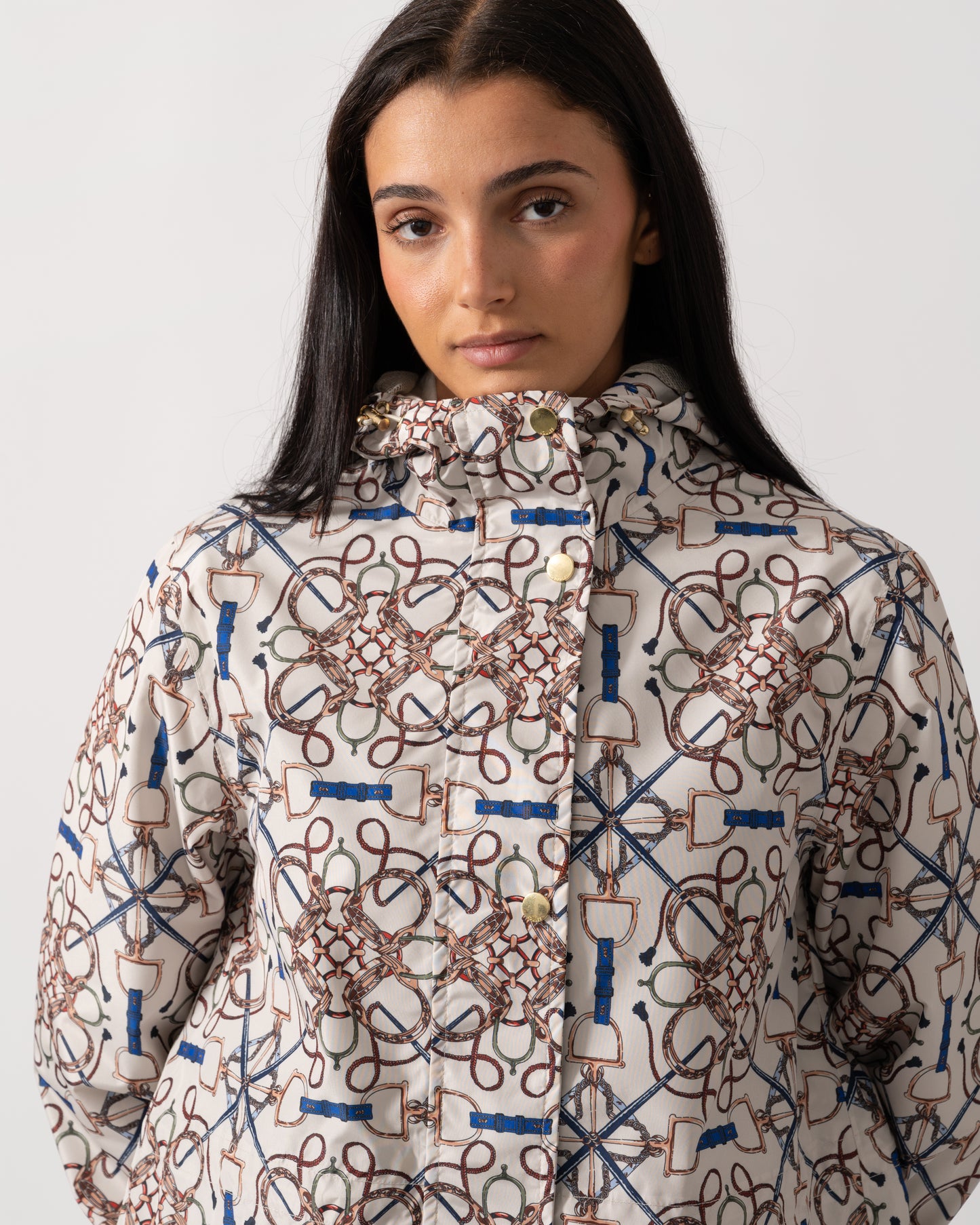 Joules Holkham Womens Packable Printed Raincoat - Stone