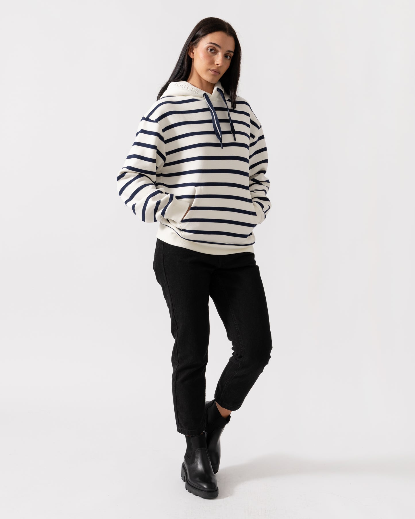 Joules Milbourne Womens Pullover Hoodie - Cream/Navy Stripe