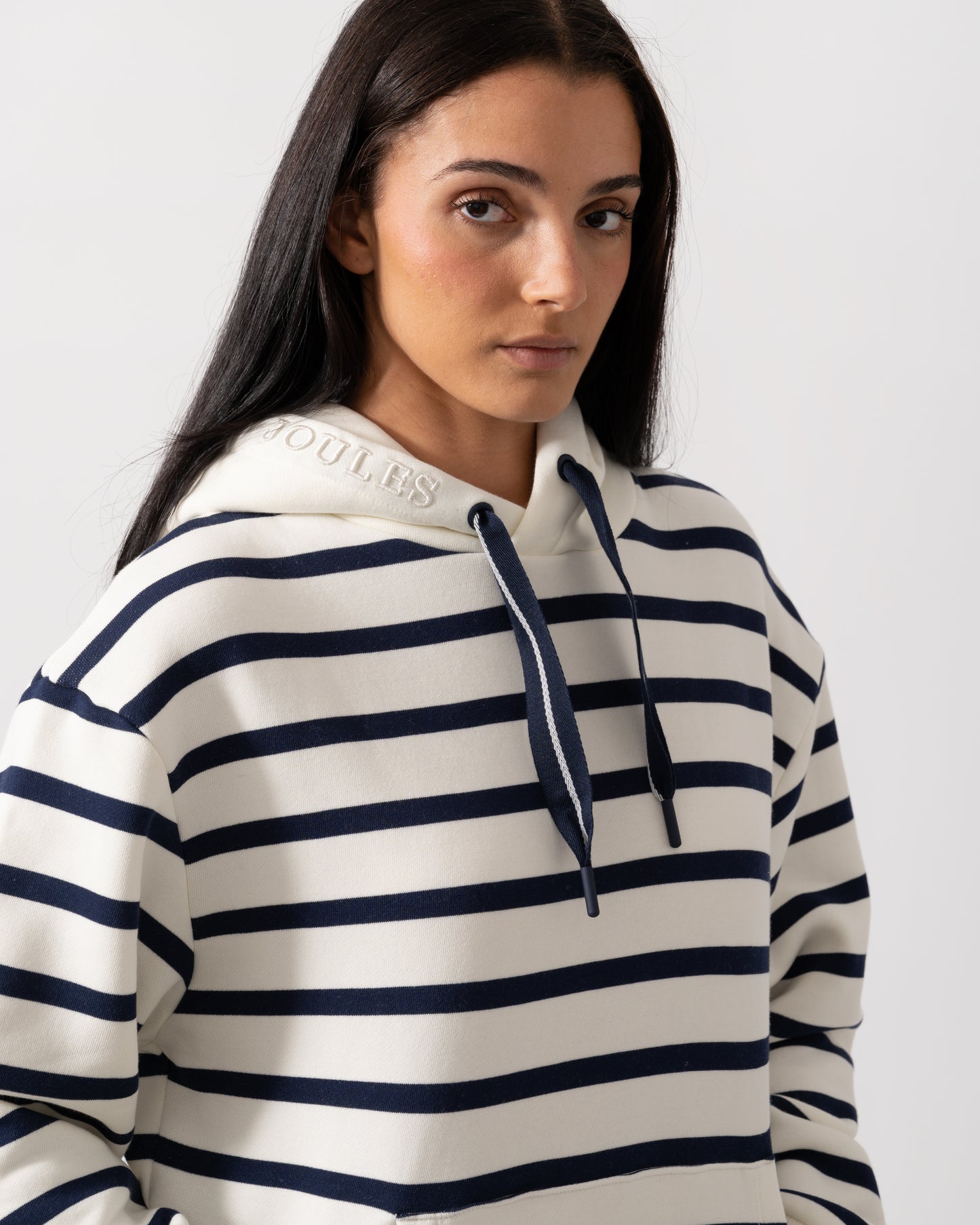 Joules Milbourne Womens Pullover Hoodie - Cream/Navy Stripe