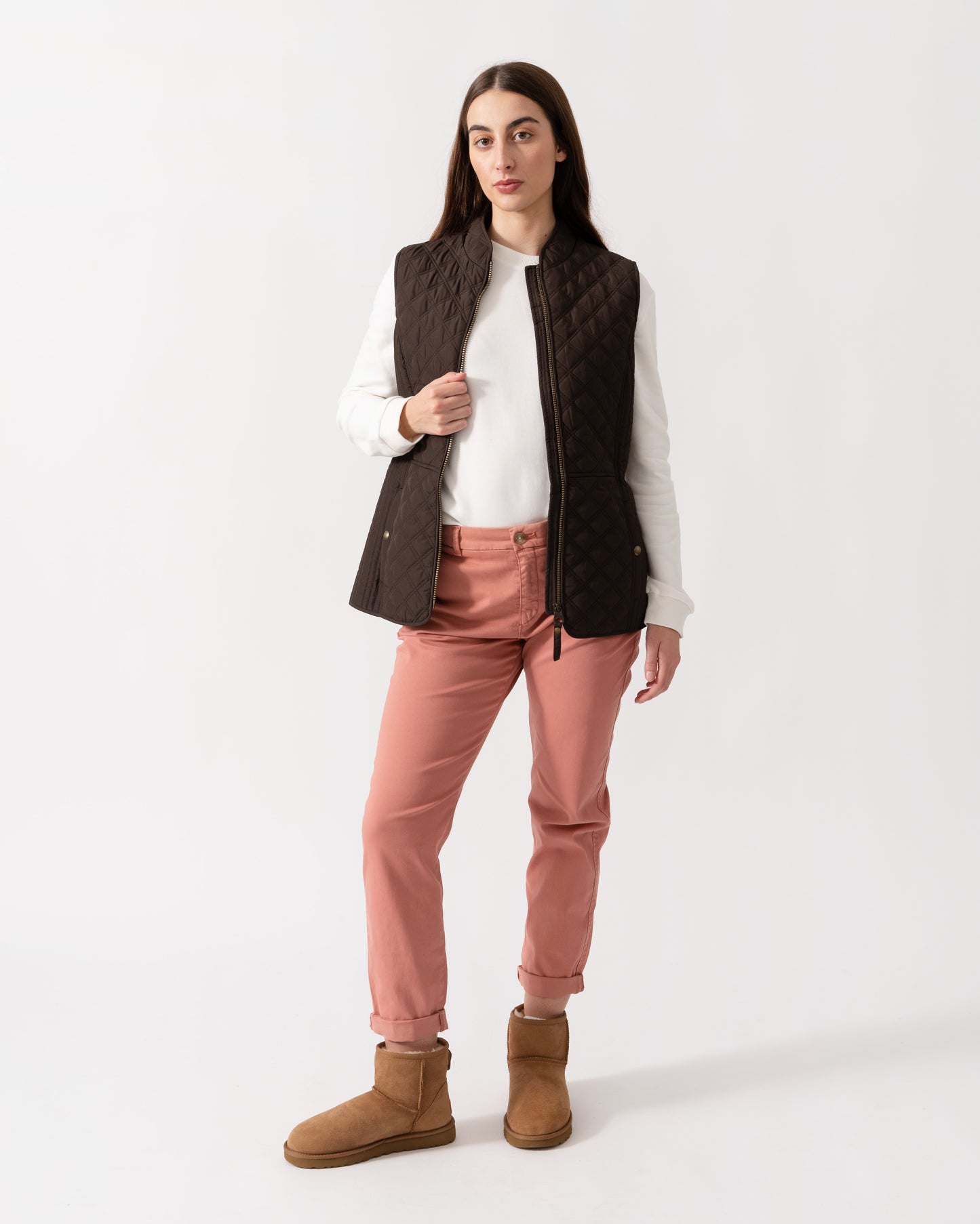 Joules Minx Womens Diamond Quilt Gilet - Brown
