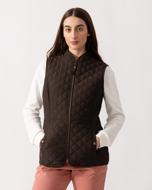 Joules Minx Womens Diamond Quilt Gilet - Brown