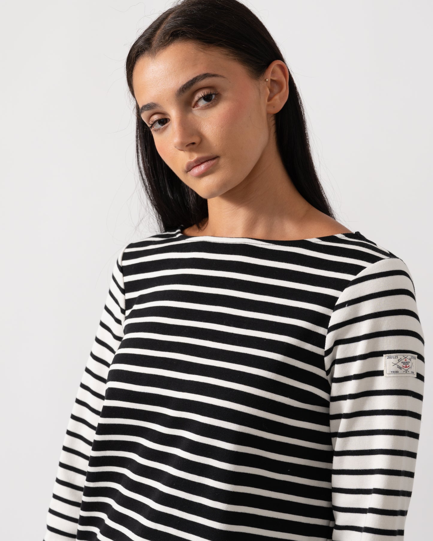 Joules New Harbour Womens Striped Breton Top - Black/Cream Hotchpotch