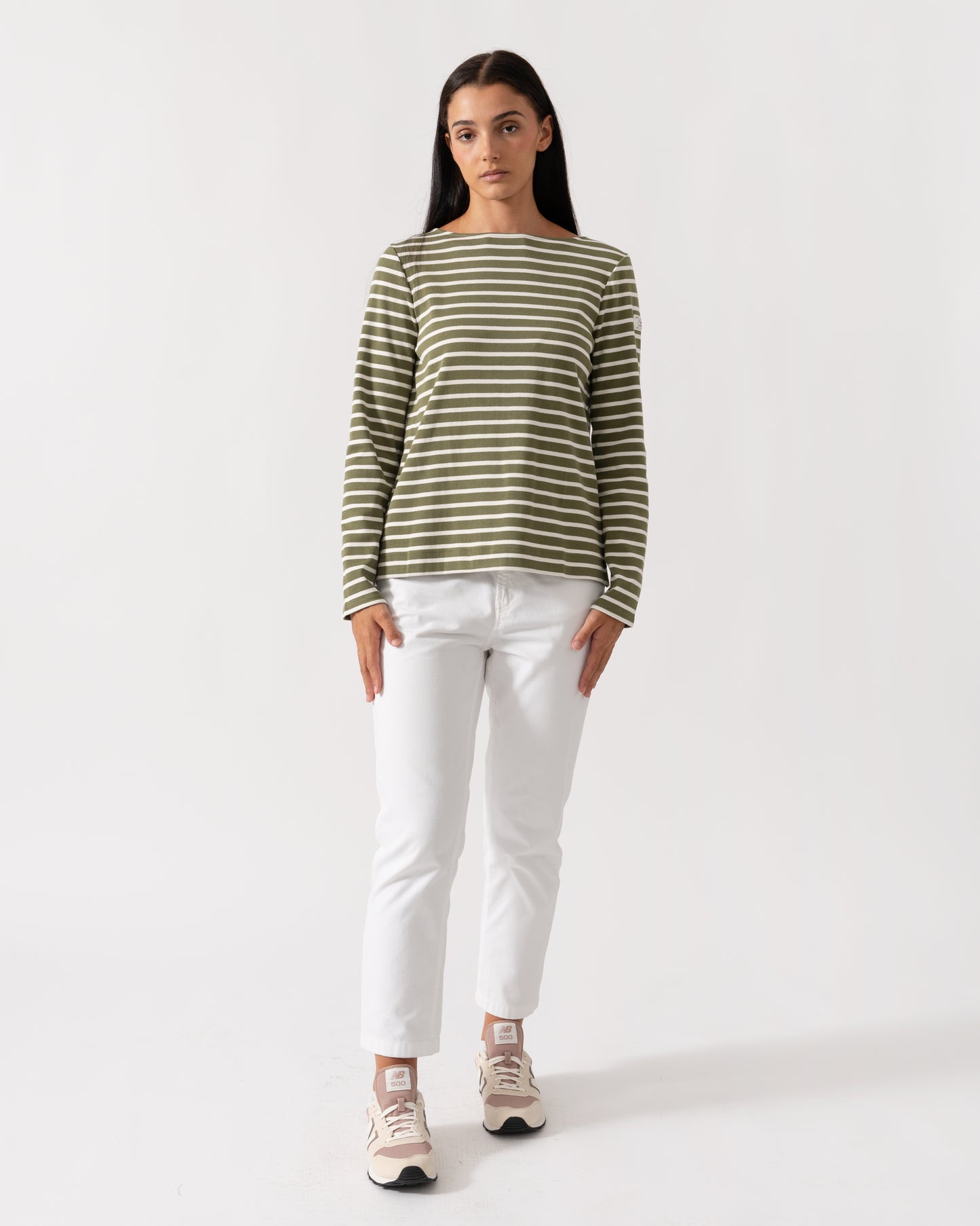 Joules New Harbour Striped Breton Womens Top - Green Stripe