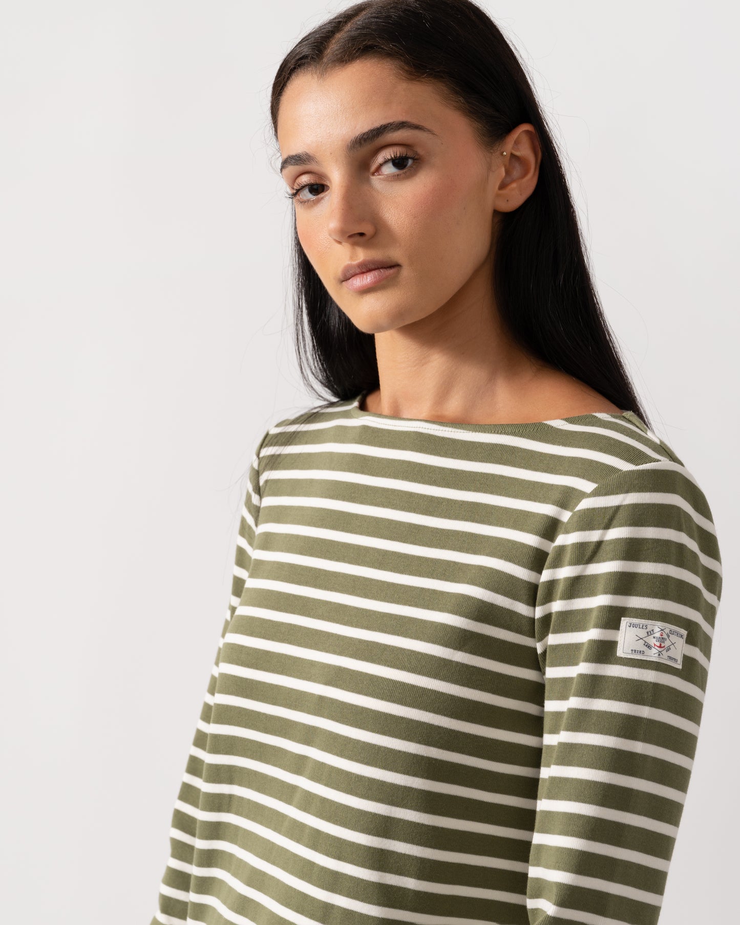 Joules New Harbour Striped Breton Womens Top - Green Stripe