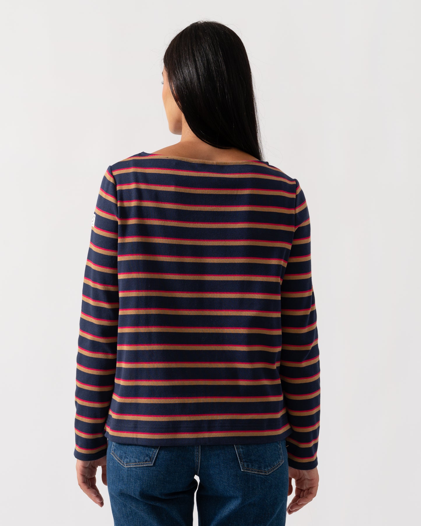 Joules New Harbour Womens Striped Breton Top - Tan/Navy Multi
