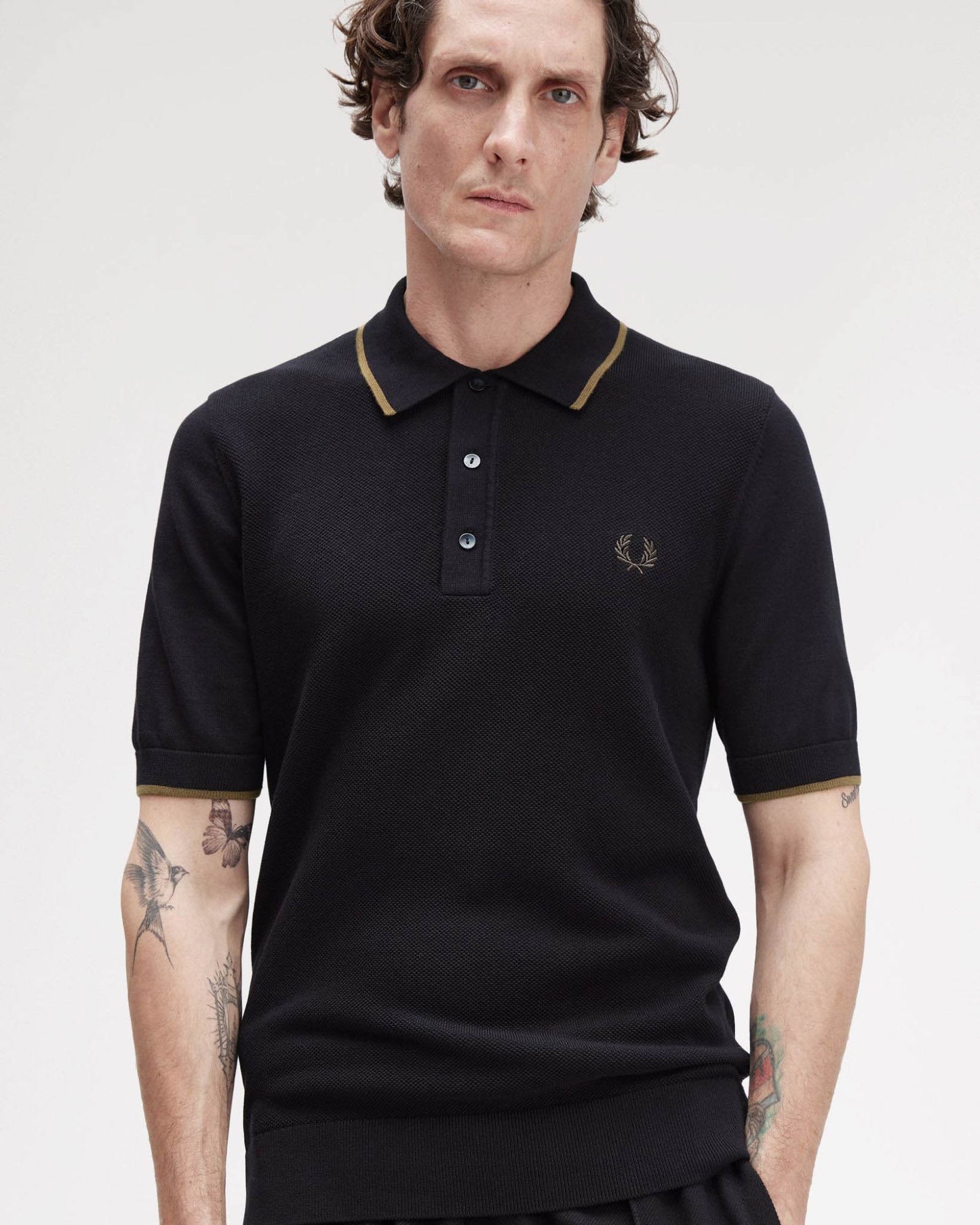 Fred Perry Mens Pique Stitch Knitted Polo Shirt - Black 102