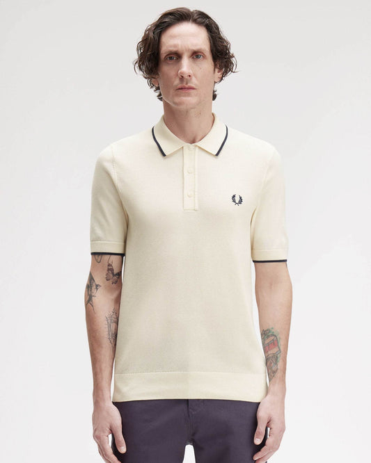 Fred Perry Mens Pique Stitch Knitted Polo Shirt - Silky Peach R33