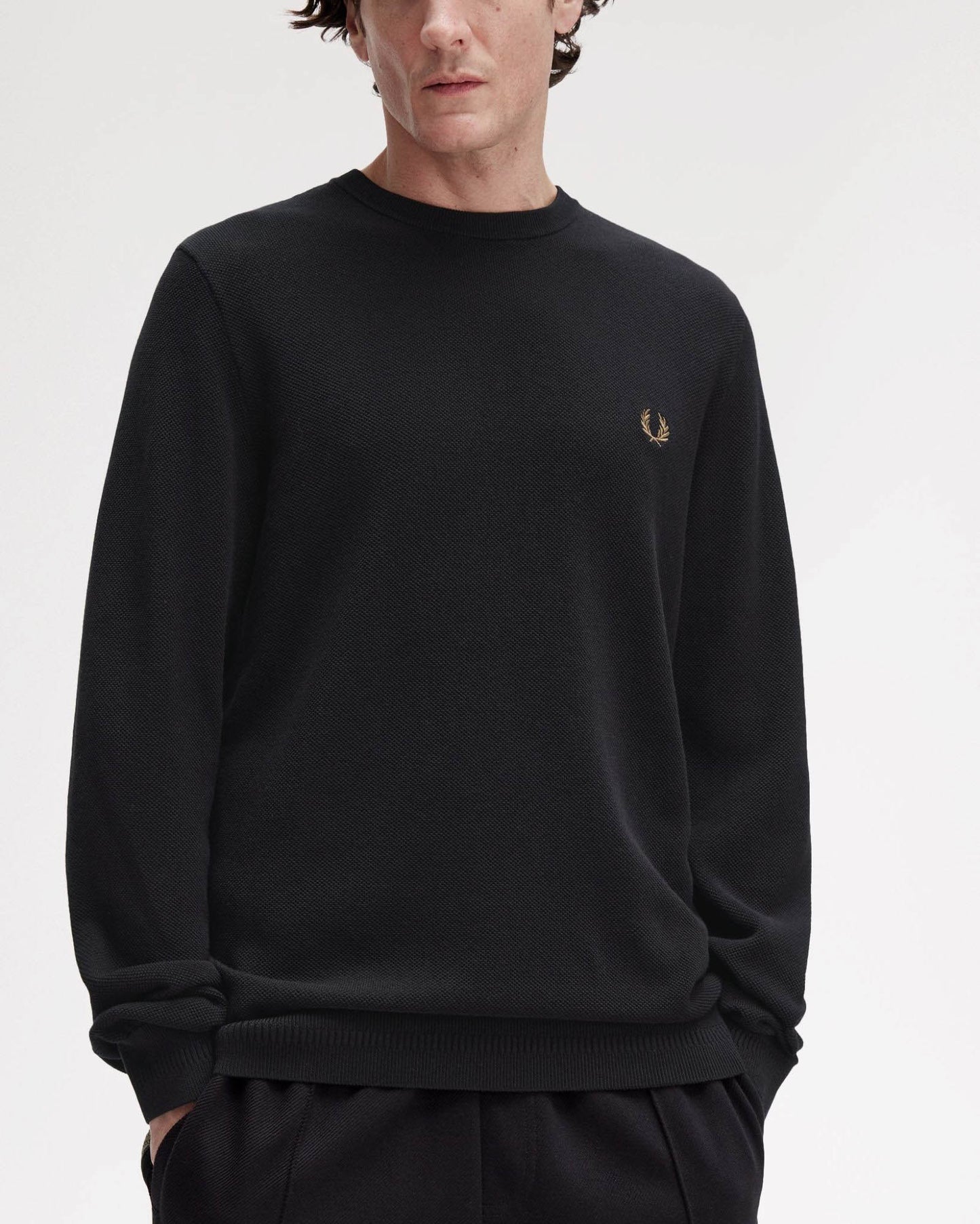 Fred Perry Mens Pique Stitch Jumper - Black 102