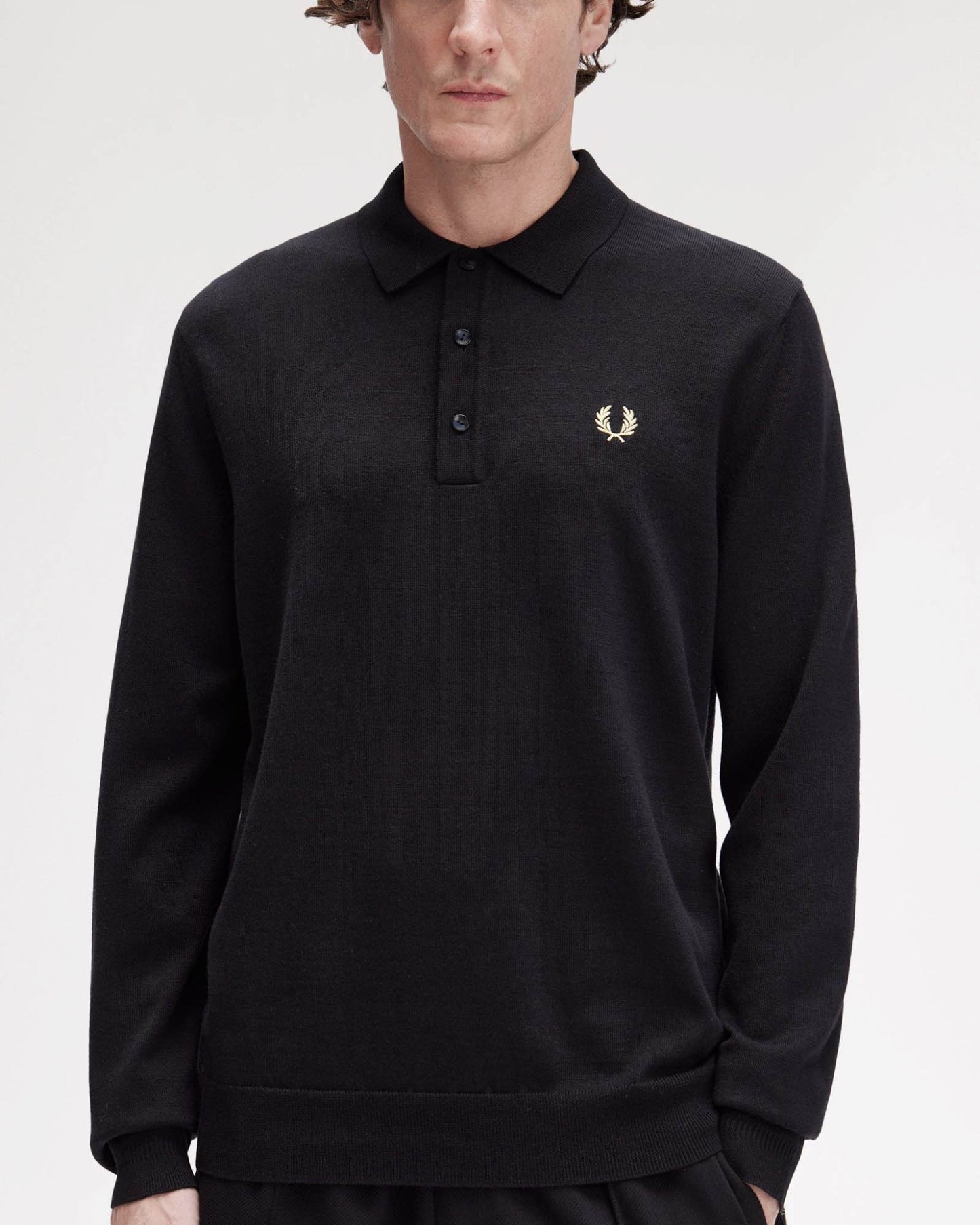 Fred Perry Mens Classic Knitted Shirt Ls - Black 220