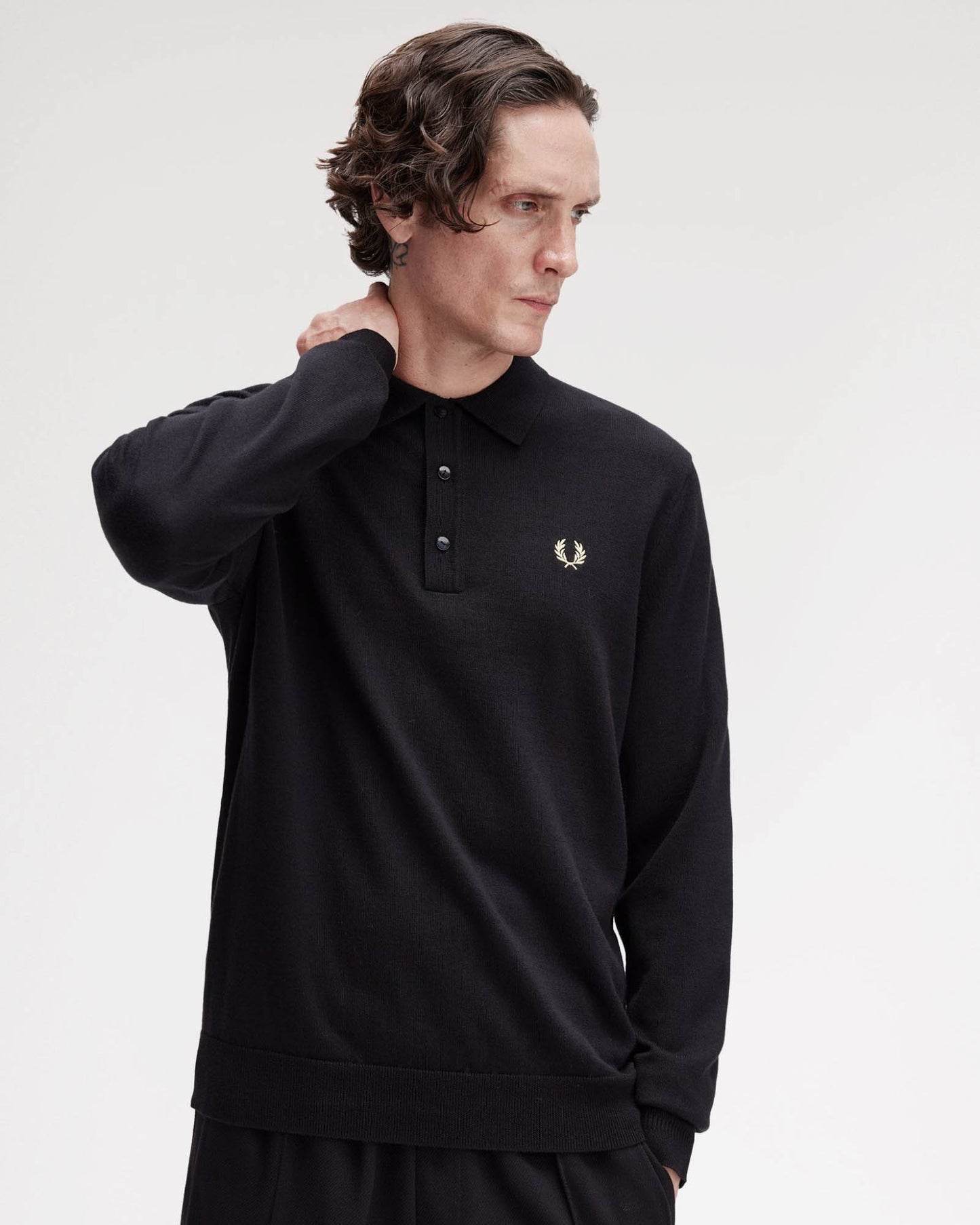 Fred Perry Mens Classic Knitted Shirt Ls - Black 220