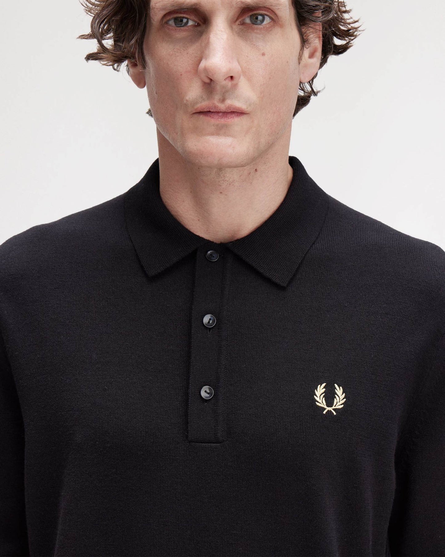 Fred Perry Mens Classic Knitted Shirt Ls - Black 220