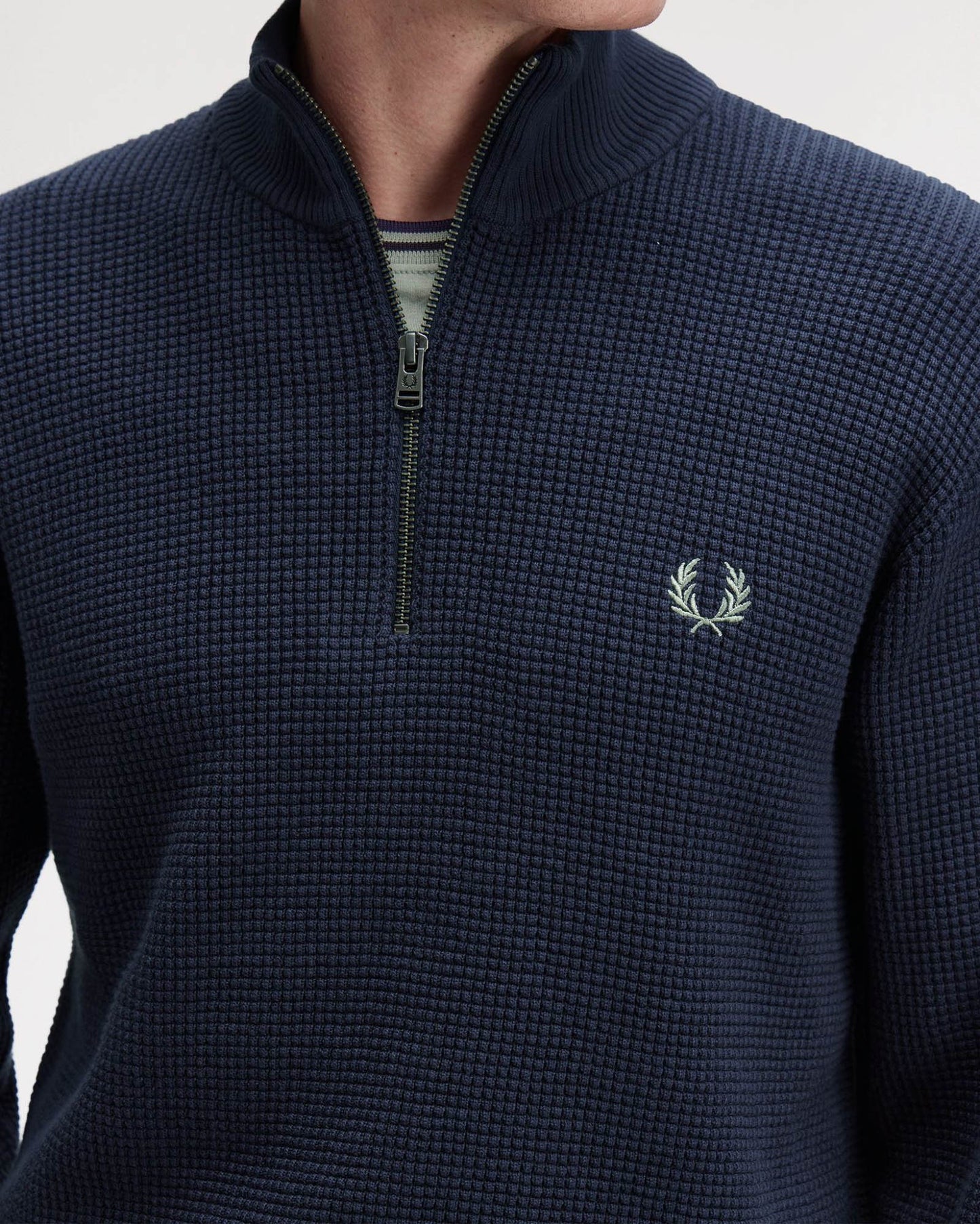 Fred Perry Mens Waffle Stitch Half Zip Jumper - Dark Airforce 738