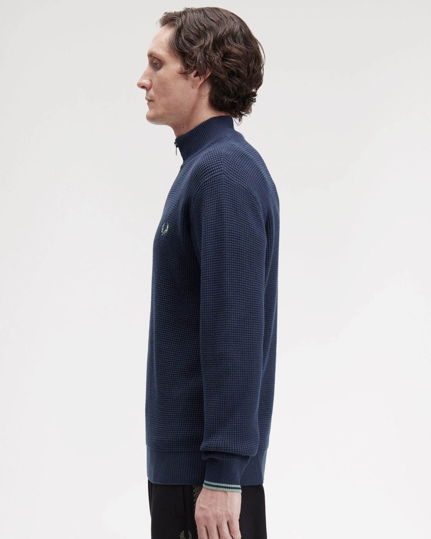 Fred Perry Mens Waffle Stitch Half Zip Jumper - Dark Airforce 738