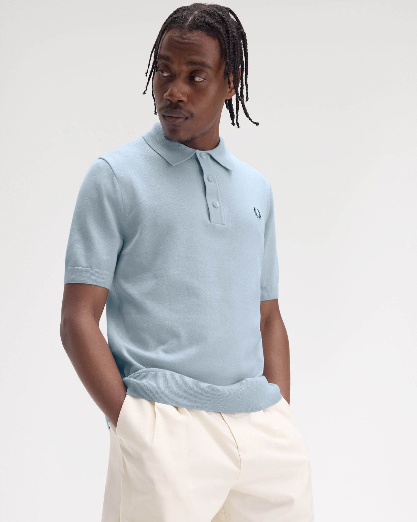 Fred Perry Mens Cotton Knitted Shirt - Light Smoke 146