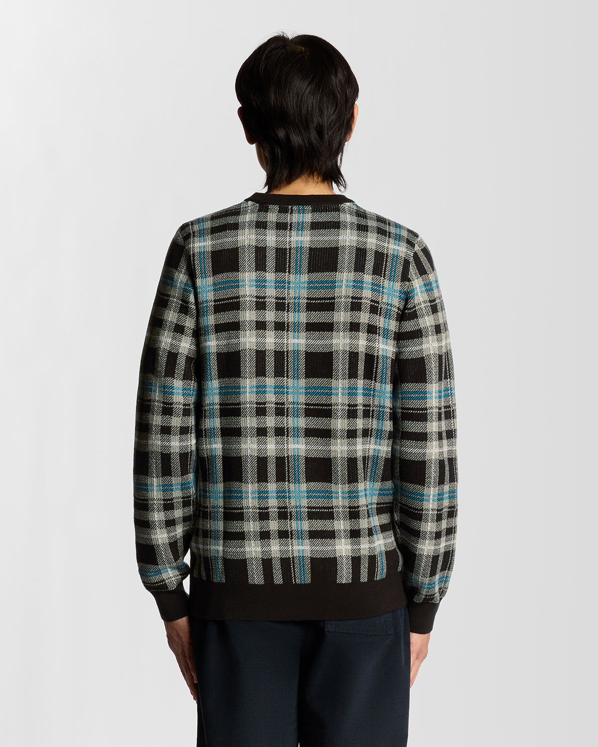 Lyle & Scott Ribbed Jacquard Tartan Crew Neck - X977 Jet Black/Mid Grey Marl