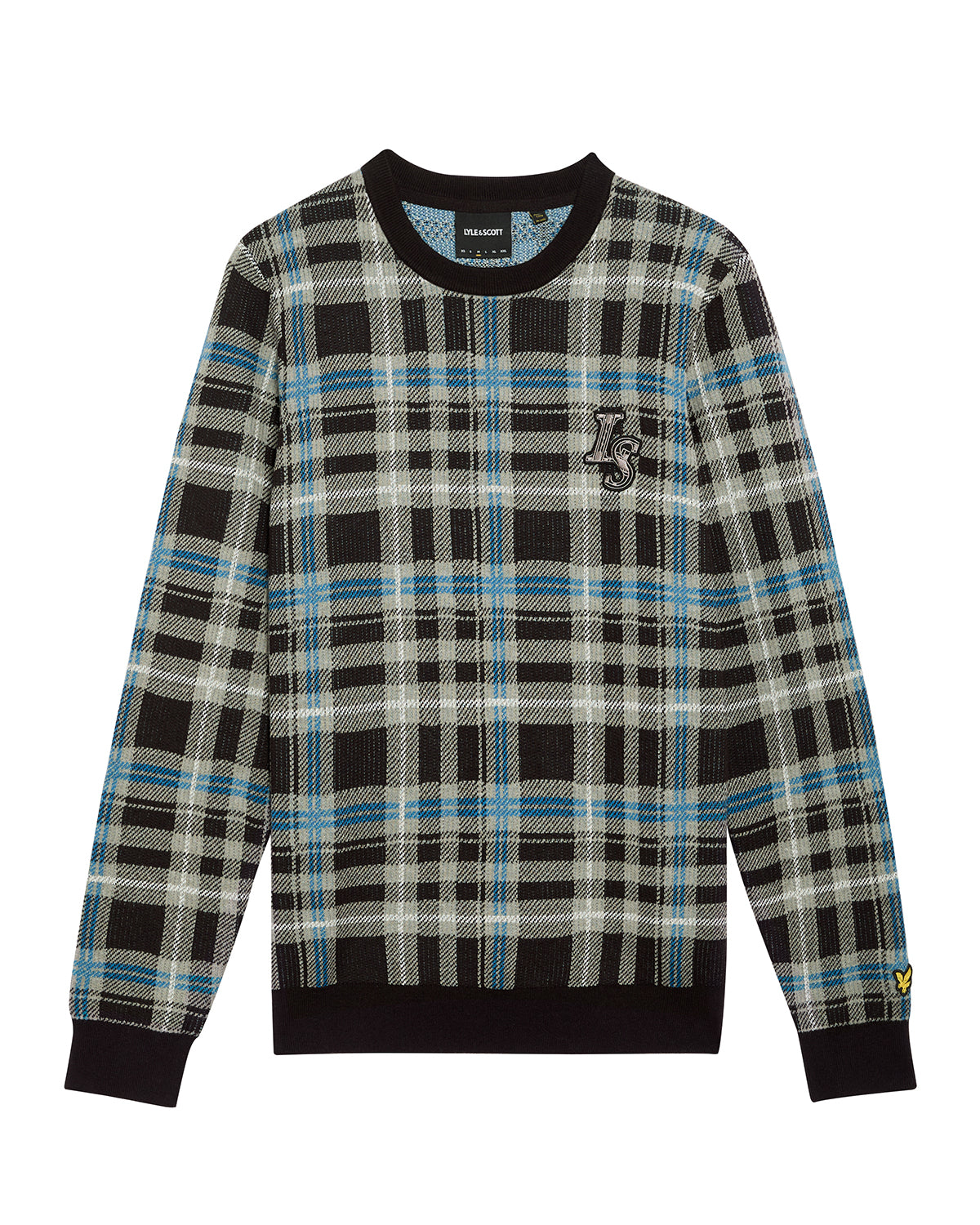 Lyle & Scott Ribbed Jacquard Tartan Crew Neck - X977 Jet Black/Mid Grey Marl