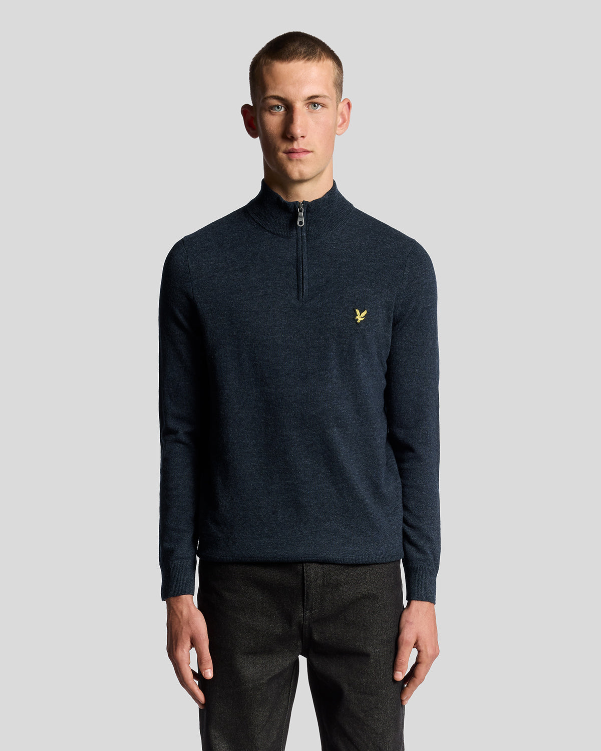 Lyle & Scott Lambswool Blend Quarter Zip Jumper - Z56 Dark Navy Marl