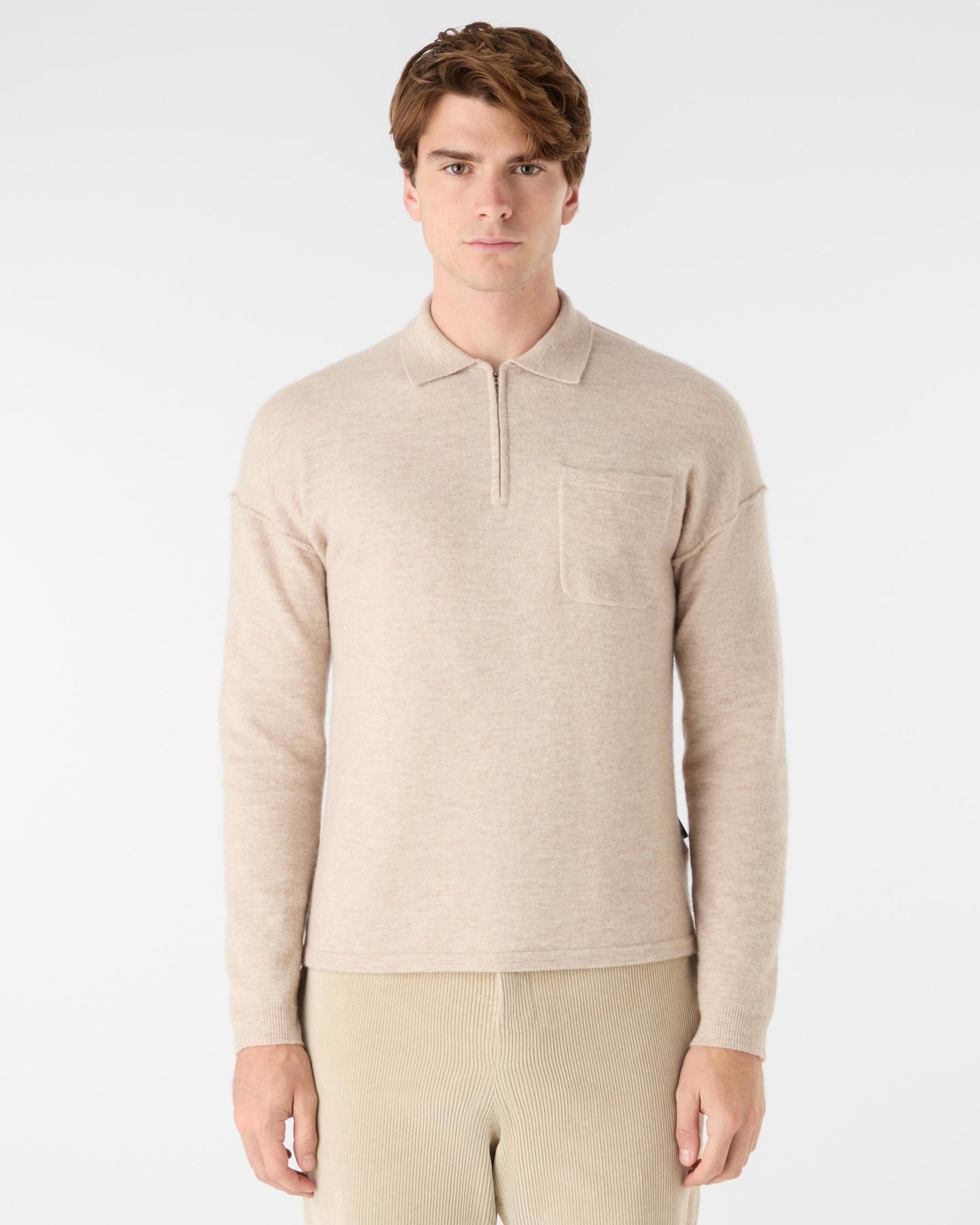 Oliver Sweeney Killala Mens Alpaca Wool Blend Quarter Zip Jumper - Biscotto
