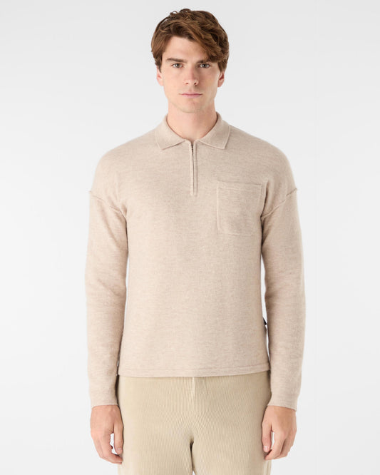 Oliver Sweeney Killala Mens Alpaca Wool Blend Quarter Zip Jumper - Biscotto