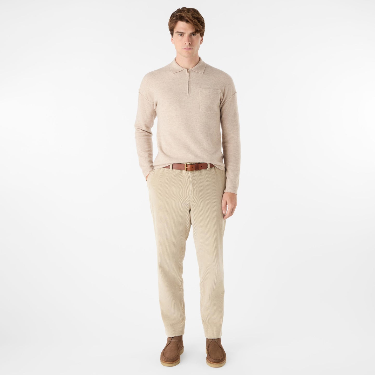 Oliver Sweeney Killala Mens Alpaca Wool Blend Quarter Zip Jumper - Biscotto