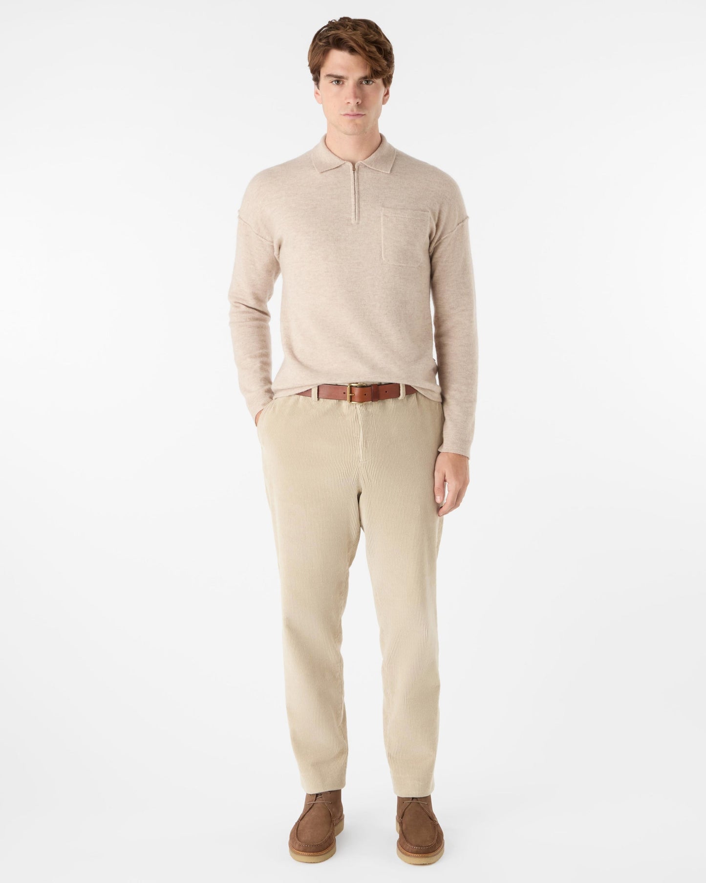 Oliver Sweeney Killala Mens Alpaca Wool Blend Quarter Zip Jumper - Biscotto