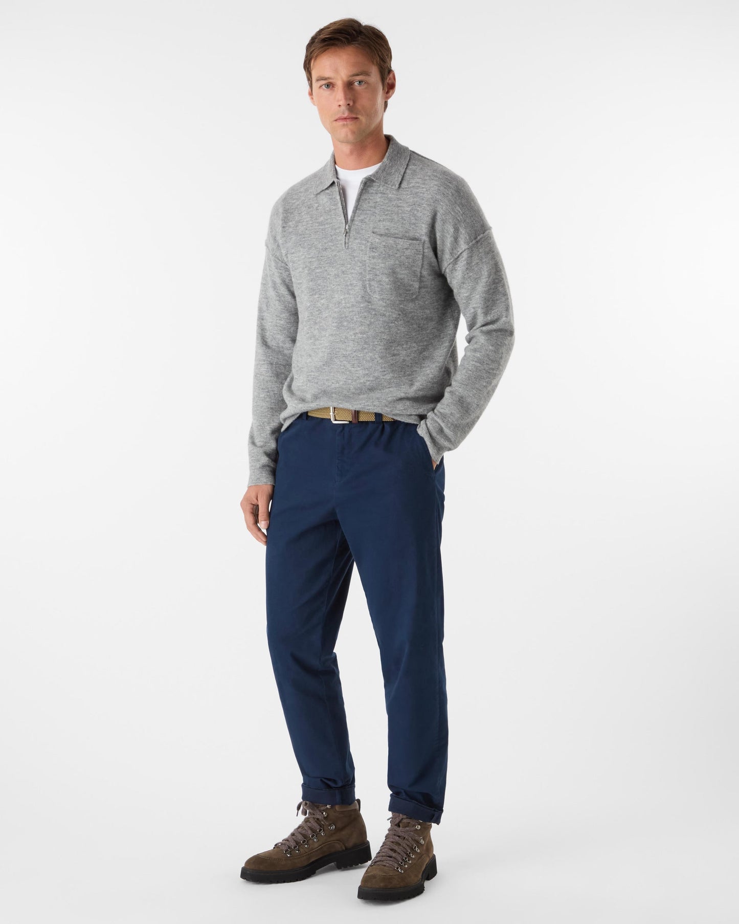 Oliver Sweeney Killala Mens Alpaca Wool Blend Quarter Zip Jumper - Grey